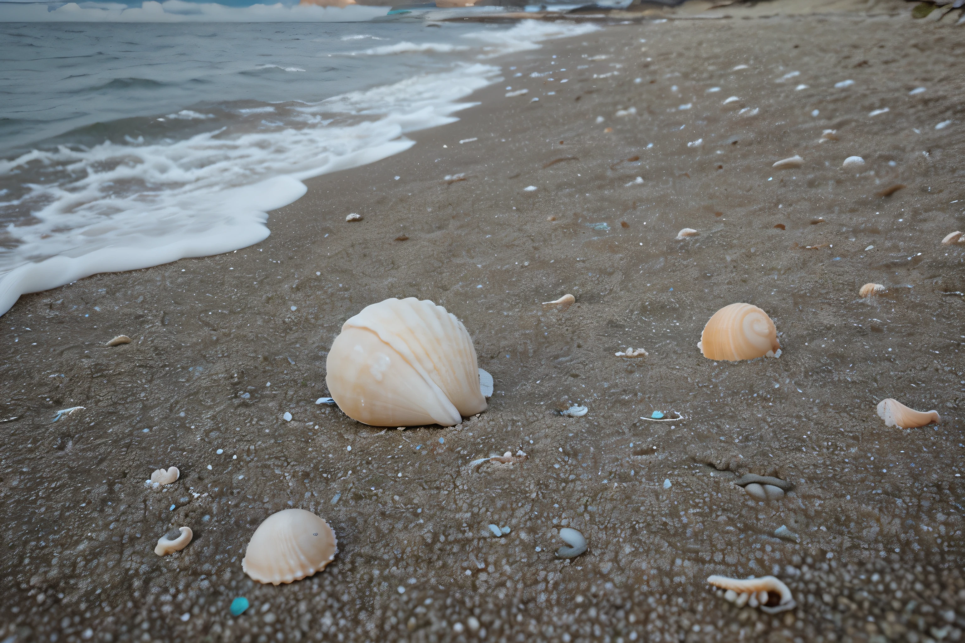 Seashells scattered along the coast
