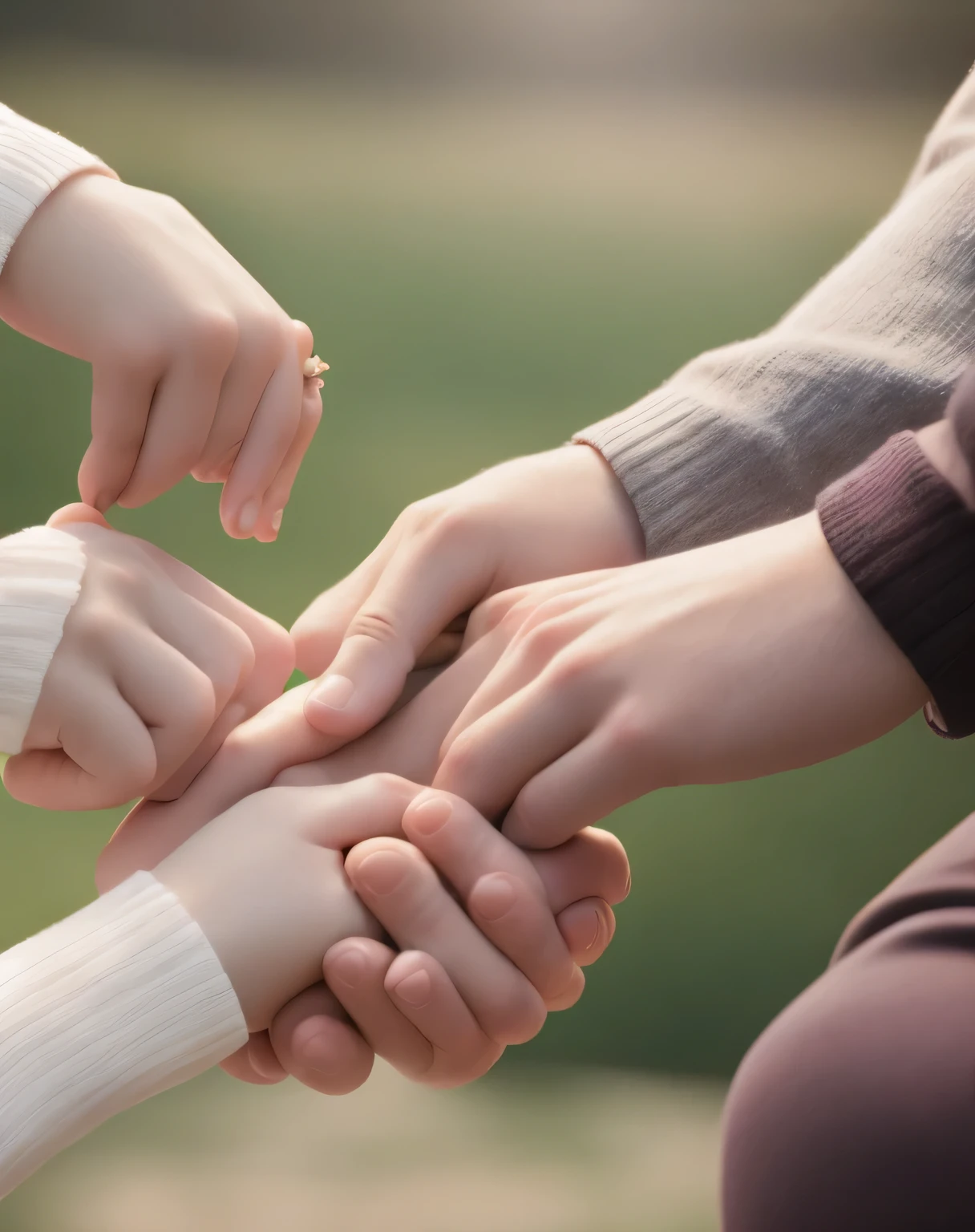 Two couples are holding hands to unite their souls and move towards a beautiful hope