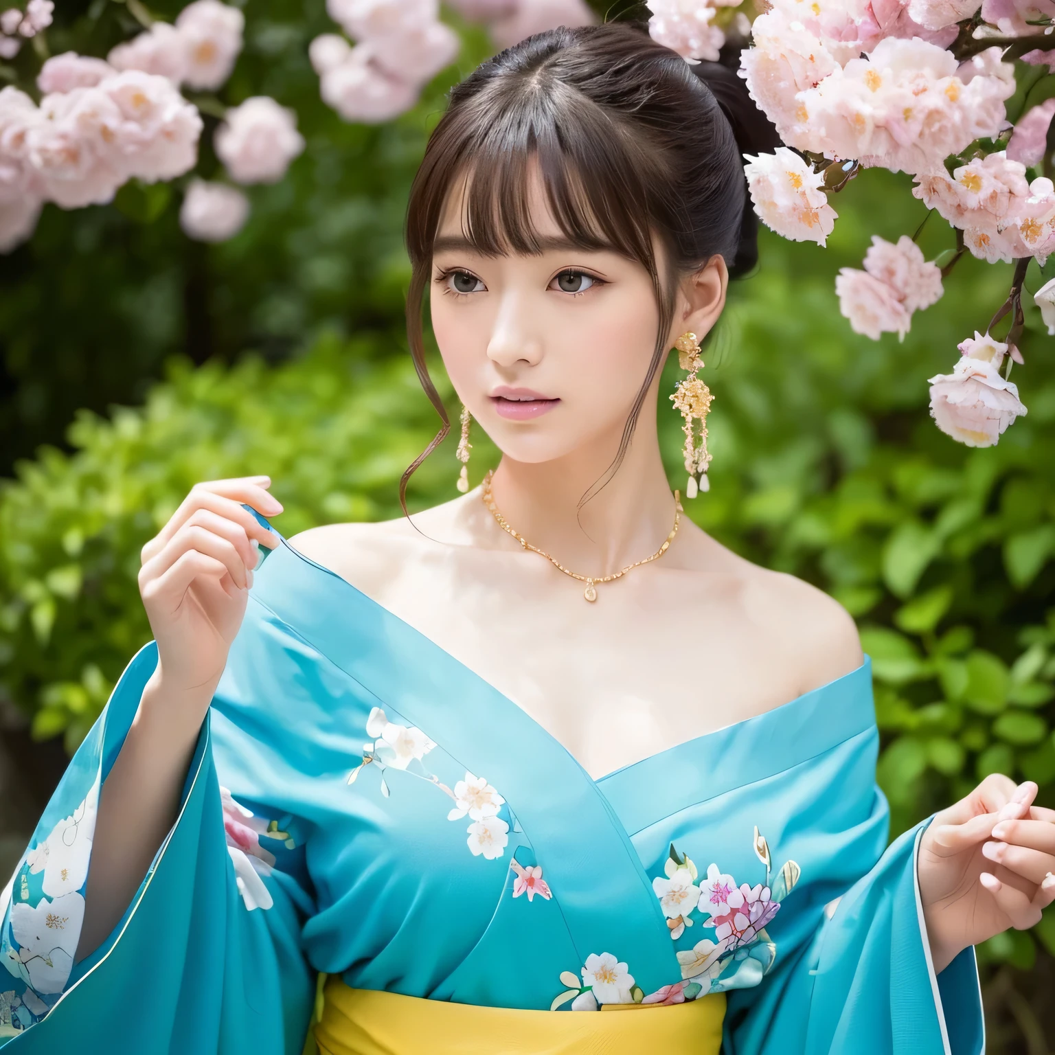 best quality, 8k, highly detailed face and skin texture, high resolution, sexy japanese girl in colorful dress, fantastic style background image, magical style, sharp focus
