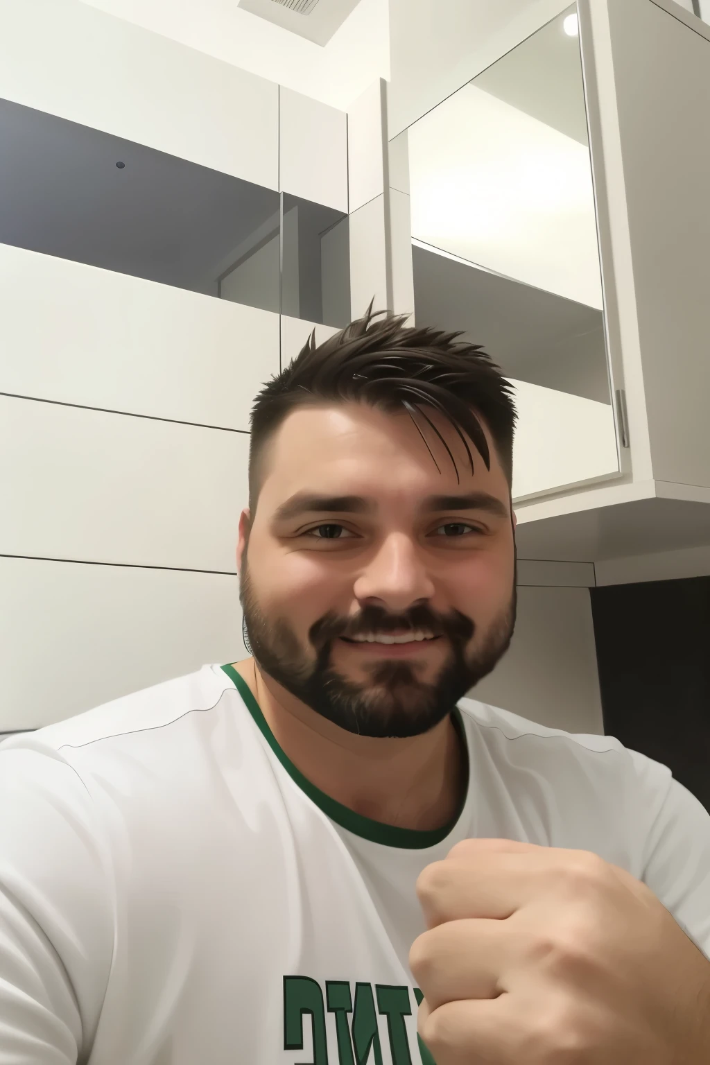 there is a man with a beard and a white shirt, 3/4 profile, 3 , edin durmisevic, encho enchev, 3 2 - year - old man, with a small beard, 38 years old, 4 0 years old man, 2 9 years old old, short beas old, digital art, poop arround Jim, a phone with money