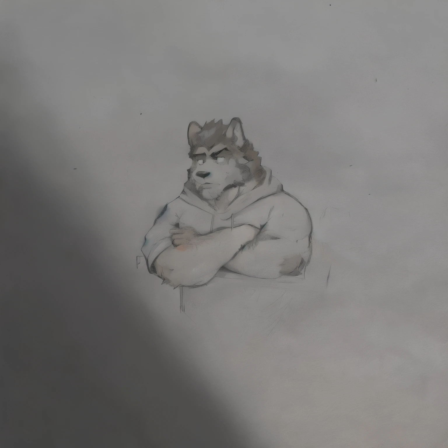 alone, 1 boy, Animal ears, whole body, male focus,, muscular, White sweatshirt, chest muscles, muscular male, only, hairy, hairy male, fur, brownish red hair,(Eyes are emerald color,black pupils), Brownish-red tail,On the sunny balcony