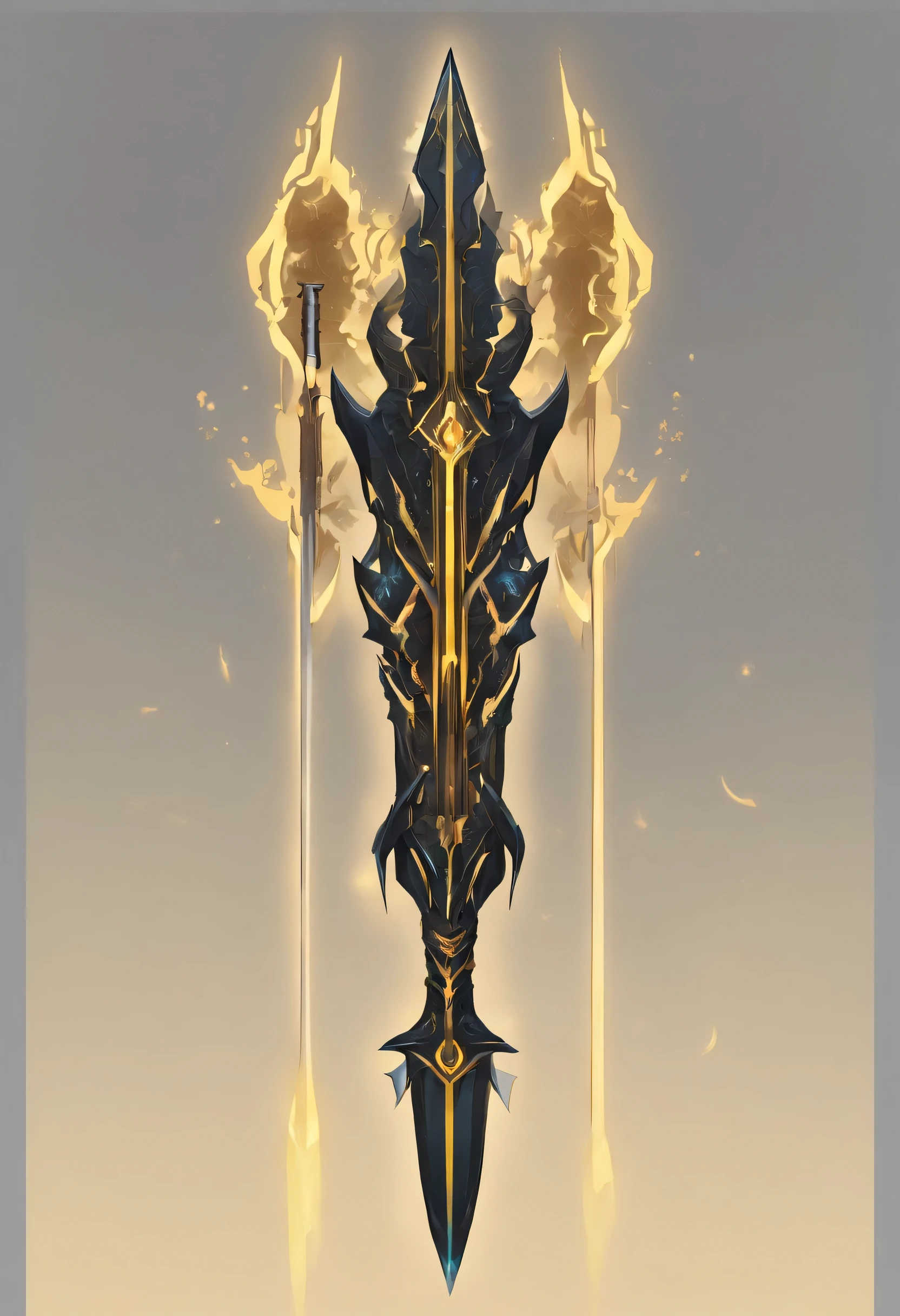 There is a spear,There are yellow and black patterns on it, glowing soul blade, Glowing Barracuda, Parker blade style, raytraced blade, sword, Shiny Parker, Intricate fantasy spear, war blade weapons, medieval spear, magical pike, realistic pike,Cosmic Galaxy