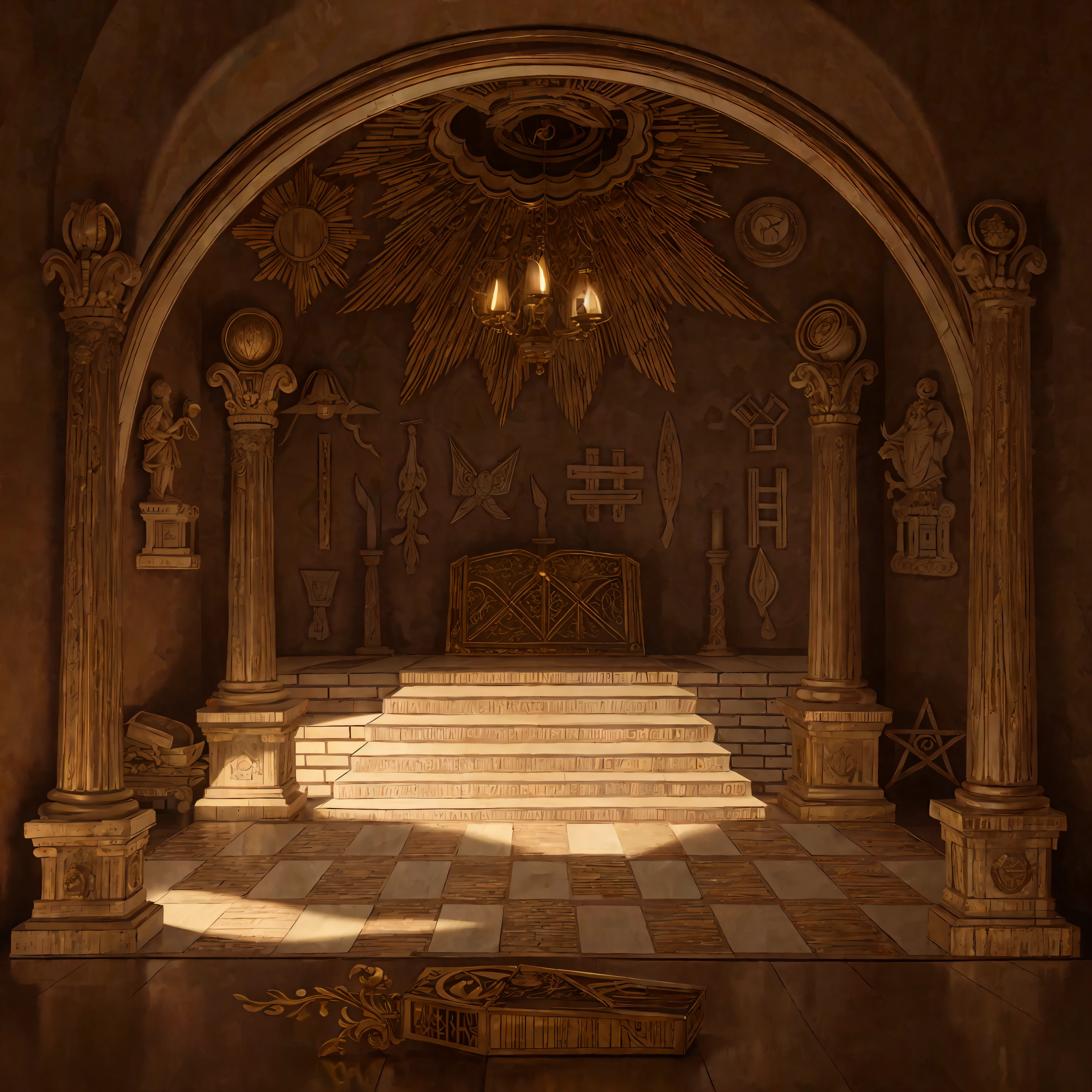 Templo de alvenaria com 4 colunas,  alta qualidade (detalhado) (intricado) (8k) (HDR) (Papel de parede) (cinematic lighting) (sharp focus)