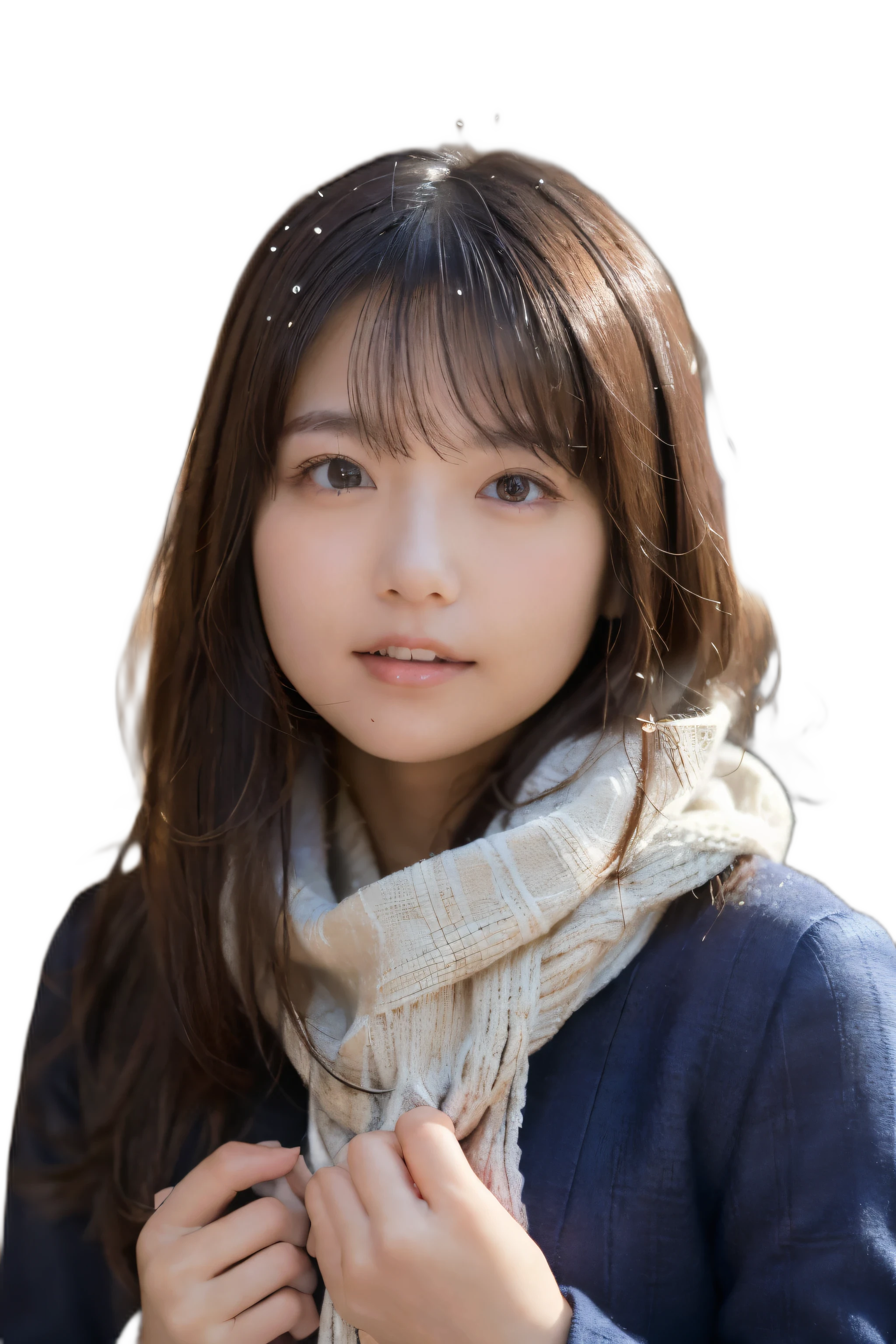 woman, 20-year-old, short black wavy hair、bangs、plump 、(White Turtleneck Knit)、(blue long skirt), black stocking dium milk, cute smile、((Pose that emphasizes the buttocks、looked back))、sexy hips、black high heels、big necklace、((((the wind blew my skirt, expose my panties...))))、(Light blue lace panties)、cute earrings、(tilt your head a little)