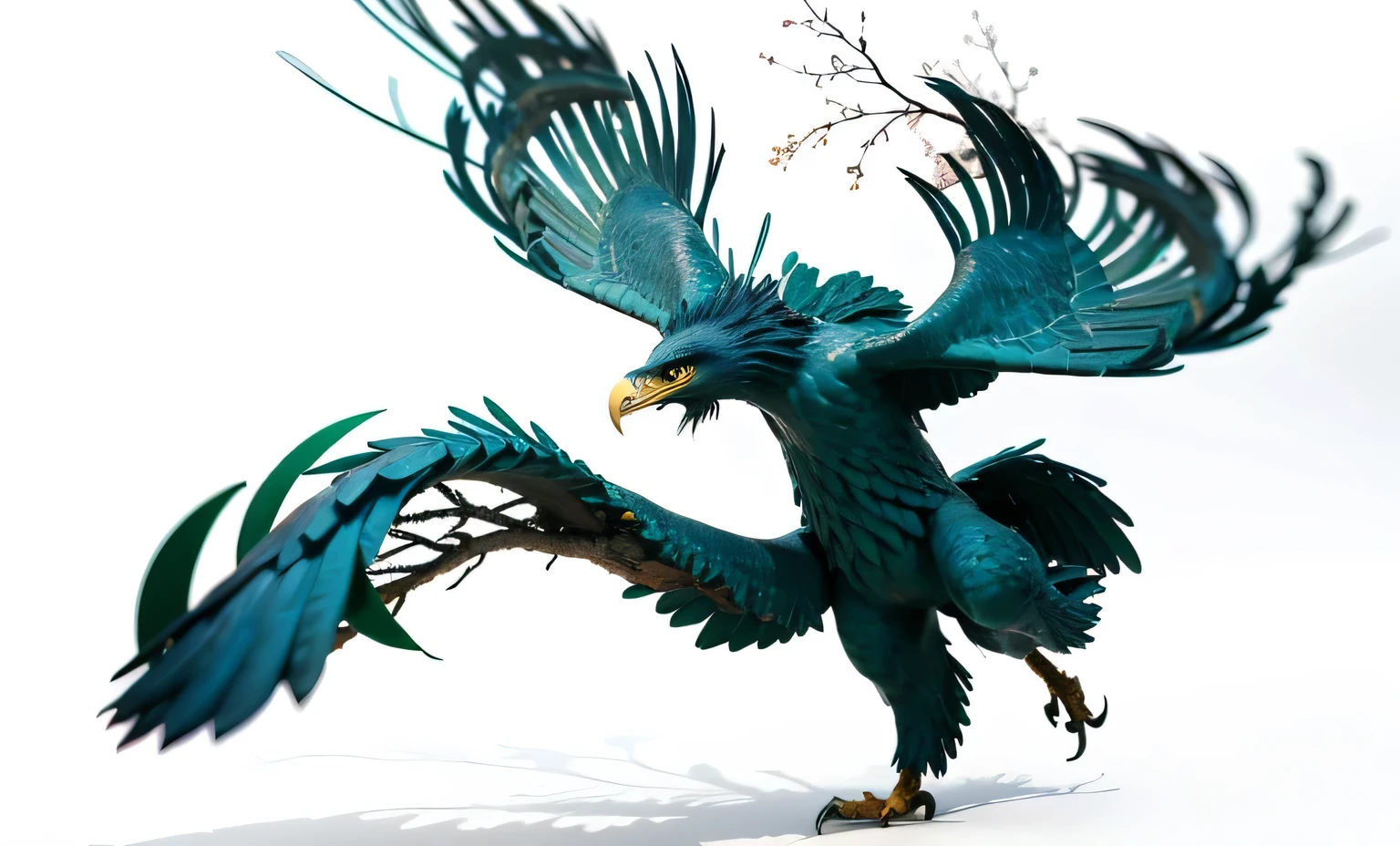 The unyielding eagle，he has a long tail，Completely entangled in branches，terrible atmosphere