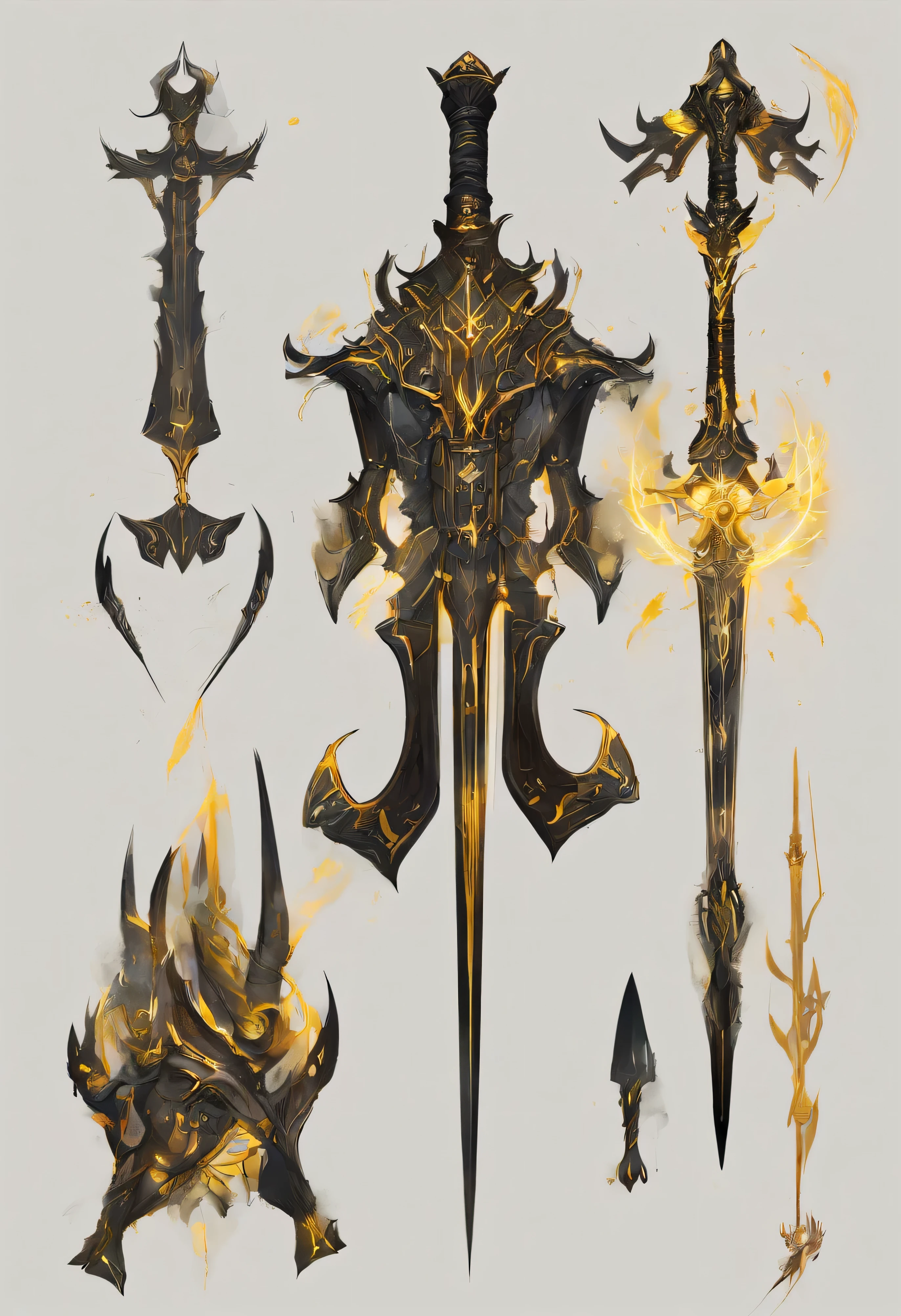 There is a spear，There are yellow and black patterns on it, glowing soul blade, Glowing Barracuda, Parker blade style, raytraced blade, sword, Shiny Parker, Intricate fantasy spear, war blade weapons, medieval spear, magical pike, realistic pike，Cosmic Galaxy
