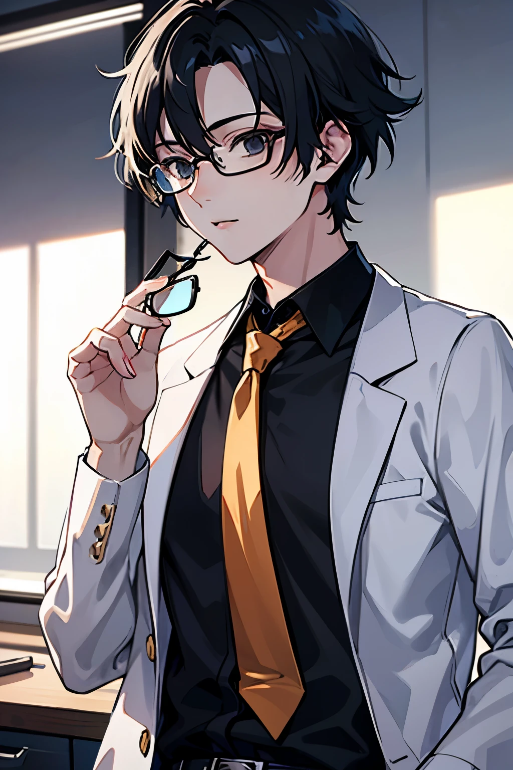 A handsome doctor and he had Glasses with black hair and black eyes and he wear glasses he is an anime