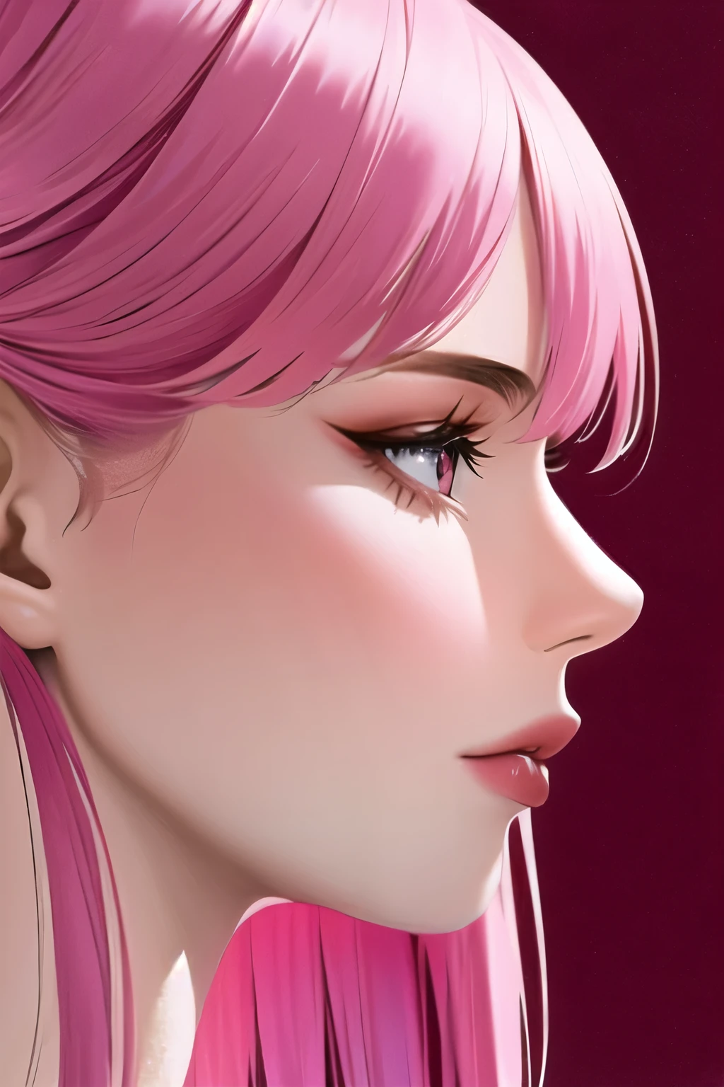 1 girl, alone,pink theme,looking at the viewer,portrait,From the side,evil woman,((mature woman))