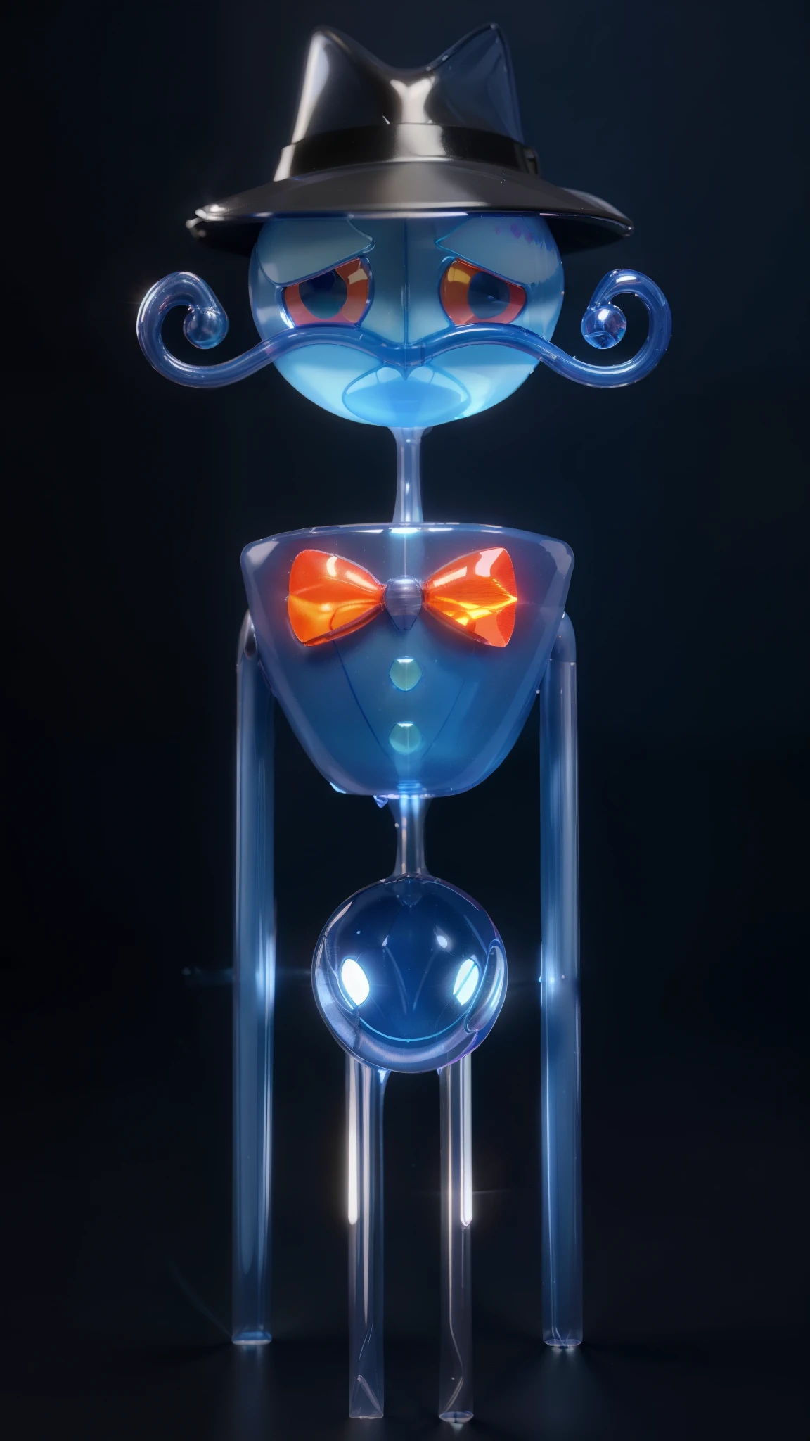 blue daddy long legs toy, glossy texture, smooth 3d model, multiple light sources, rim light, sharp post effects render, (glossy plastic texture with multiple big light probe refractions), perfect cgi, cgi art created only with gradients, smooth silhouette, high intensity refraction, (plastic material), most beautiful vfx, blue background, plastic refractions