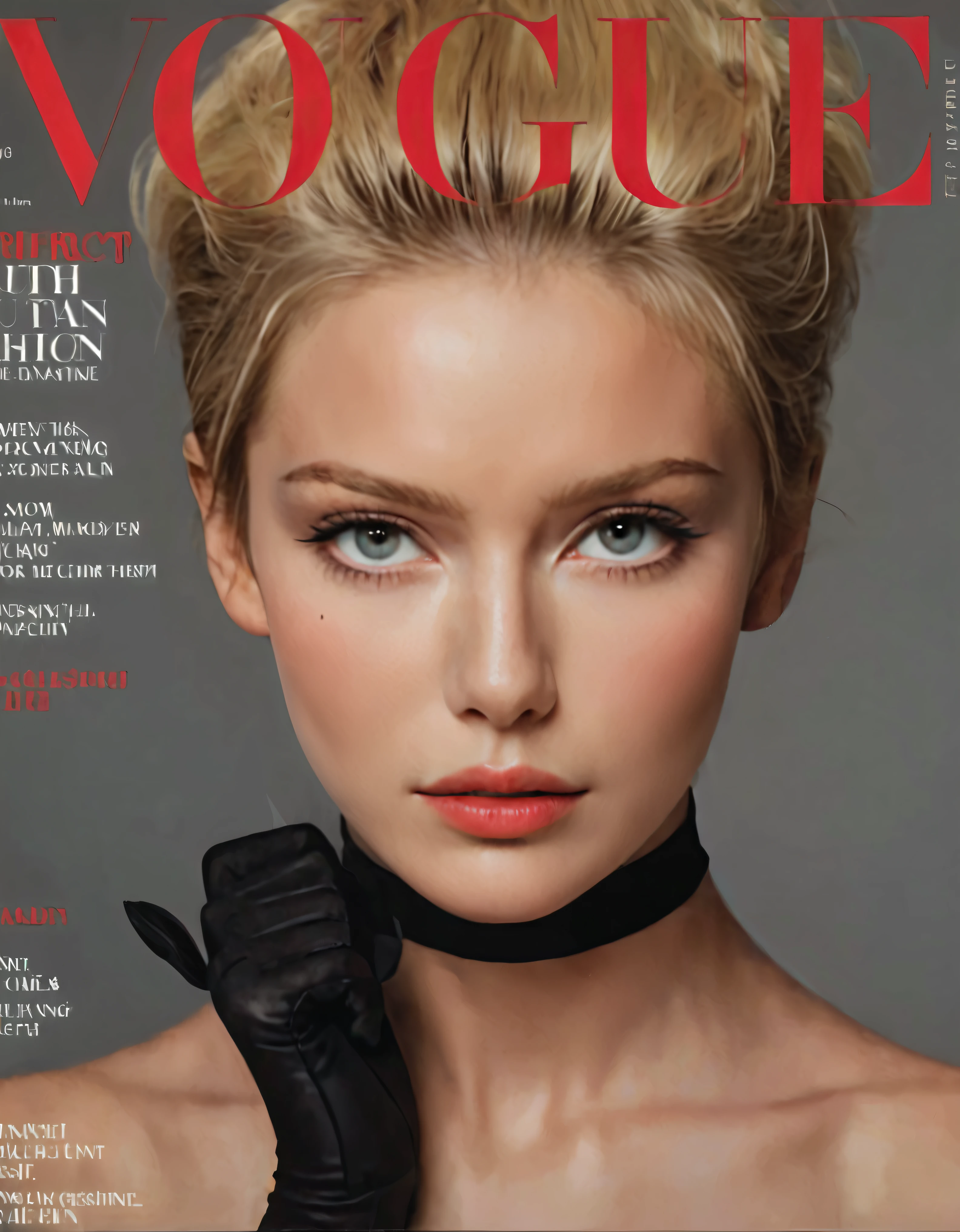 ((Fashion Cover Magazine):1.6), Generate a stunning magazine cover image featuring a Fresh Dutch Supermodel beauty, known for her very short blonde hair and captivating features. Ensure the depiction of her entire body in a dynamic pose, highlighting her attractive proportions and golden ratio face. ((attractive proportions):1.2), Emphasize realistic details such as beauty marks, skin texture, eyes glow, and hair texture, accentuating her big eyes, clear double eyelids, long eyelashes, and visible ears. Portray Ella wearing fashionable attire from a magazine, including stylish handgloves, as she walks down a European city street basked in warm sunlight. Employ a dynamic angle reminiscent of commercial photography styles, resembling Paolo Roversi's work, shot on a RED digital cinema camera with a desaturated grunge filter for added depth. Pay close attention to detail, ensuring photorealistic quality in maximum 16K resolution. Capture Ella in a bold and dreamy pose, with her gaze directed into the distance, while showcasing her flawless physique of her whole body, ((full body shot):1.5), including intricate details of her fingers, legs, and hands. | Rendered in ultra-high definition with UHD and retina quality, this masterpiece ensures anatomical correctness and textured skin with super detail. With a focus on high quality and accuracy, this award-winning portrayal captures every nuance in stunning 16k resolution, immersing viewers in its lifelike depiction. | Featuring a person with a calm expression, facing the viewer directly. Ensure well-defined facial features, natural skin tones, and appropriate lighting for a lifelike appearance. Avoid extreme angles or exaggerated expressions to maintain realism. Pay attention to details such as hair texture, eye clarity, and subtle facial contours. | ((perfect_composition, perfect_design, perfect_layout, perfect_detail, ultra_detailed)), ((enhance_all, fix_everything)), More Detail, Enhance