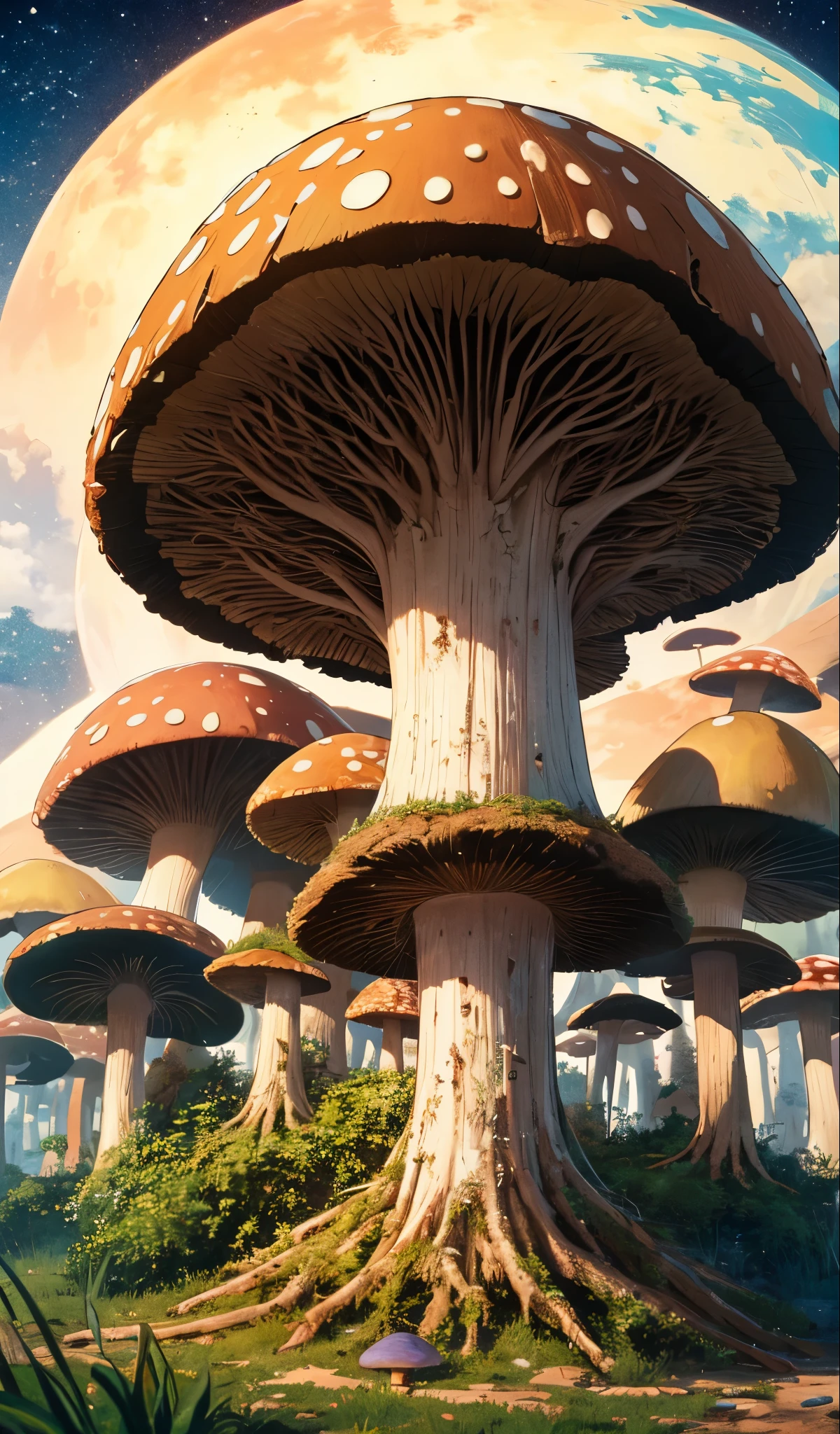 master piece,disorganized, masterpiece, highest quality,evolving mushroom,Mars,base