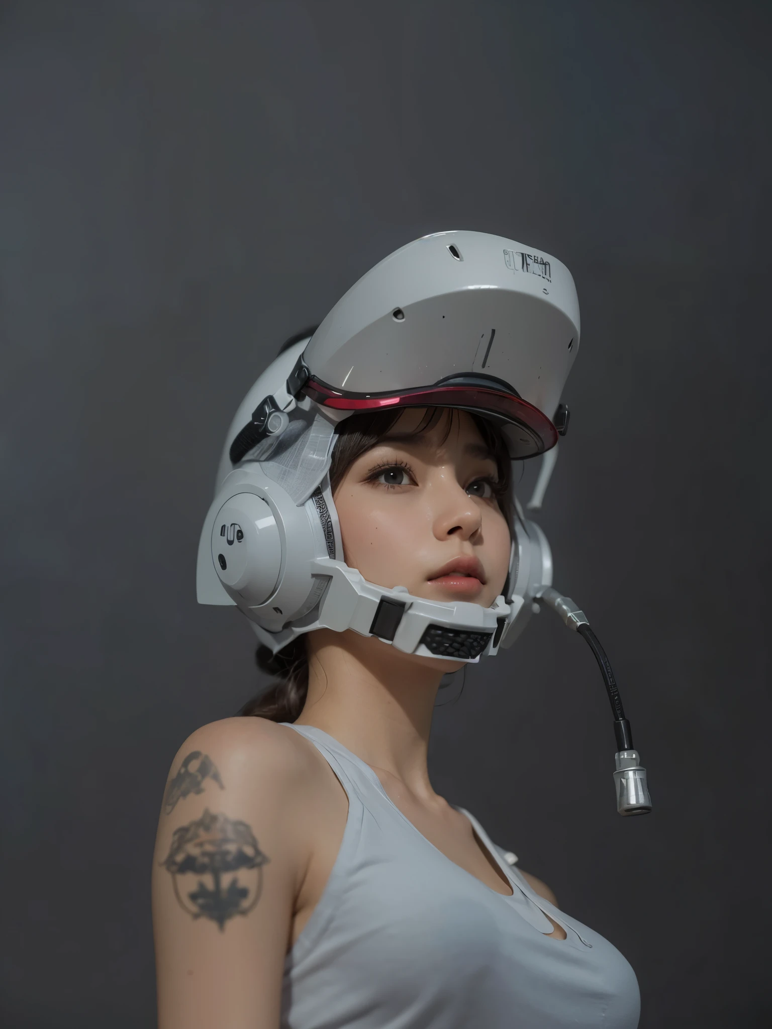 (realistic,photorealistic:1.37),(Super detailed), (Professional),(sharp focus), (Bright colors), (Bokeh),(portrait), (skin texture:1.1), (gun:1.1)、helmet with night vision scope
