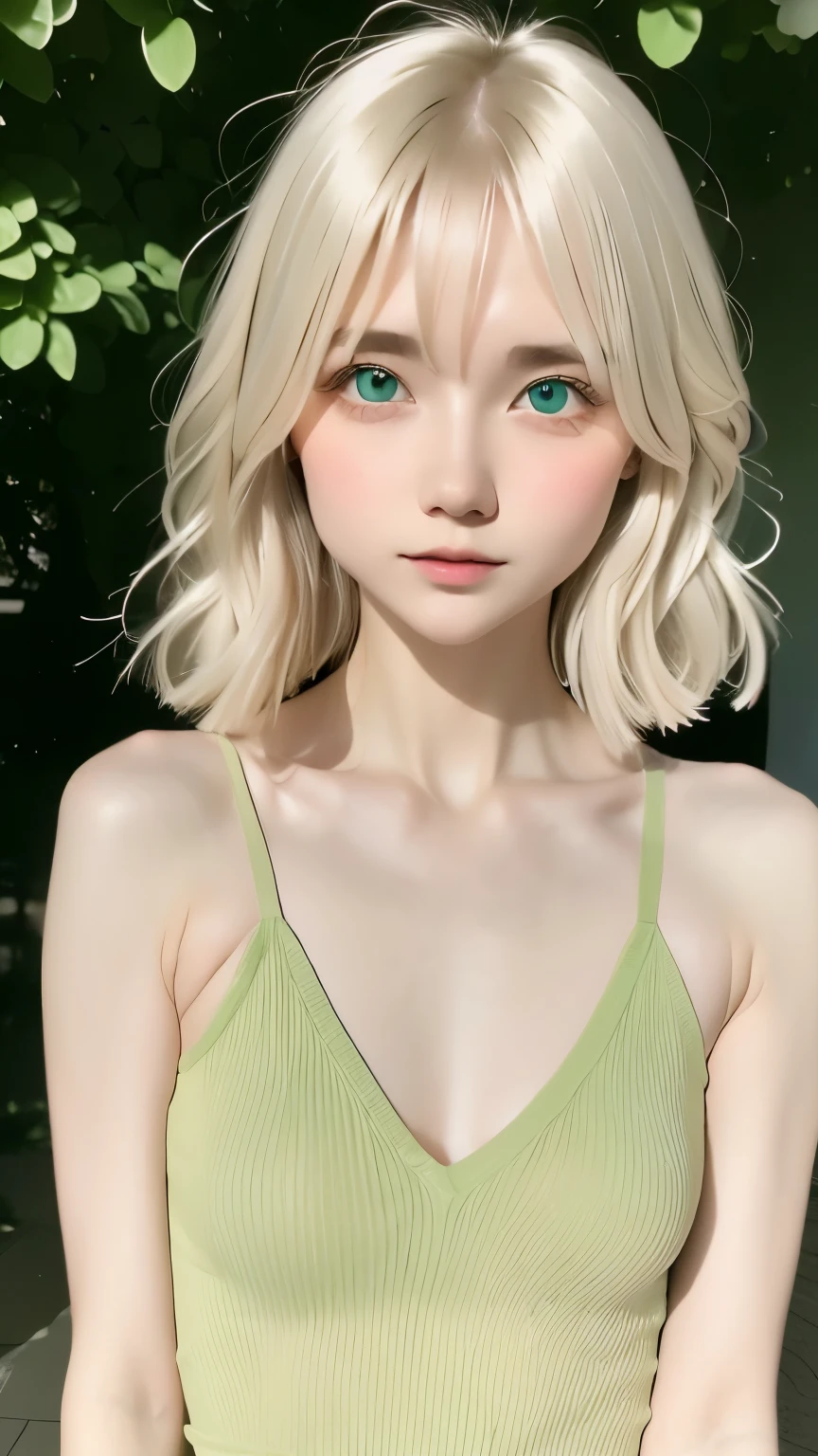 cute 18 year old woman、(((adult charm)))、(((attractive light green eyes)))、natural look、Attractive silver hair、beautiful eyes、(((perfect beauty)))、Silky ash blonde、slender body、attractive breasts、smooth lips、thin eyebrows、straight hair、Attractive and beautiful dresses、Natural light、(((no makeup)))、cute pose、earrings、blurred background、outdoor、(((Expression of complex beauty)))、50MM lens、Photographed by a professional photographer、portrait、pull photo