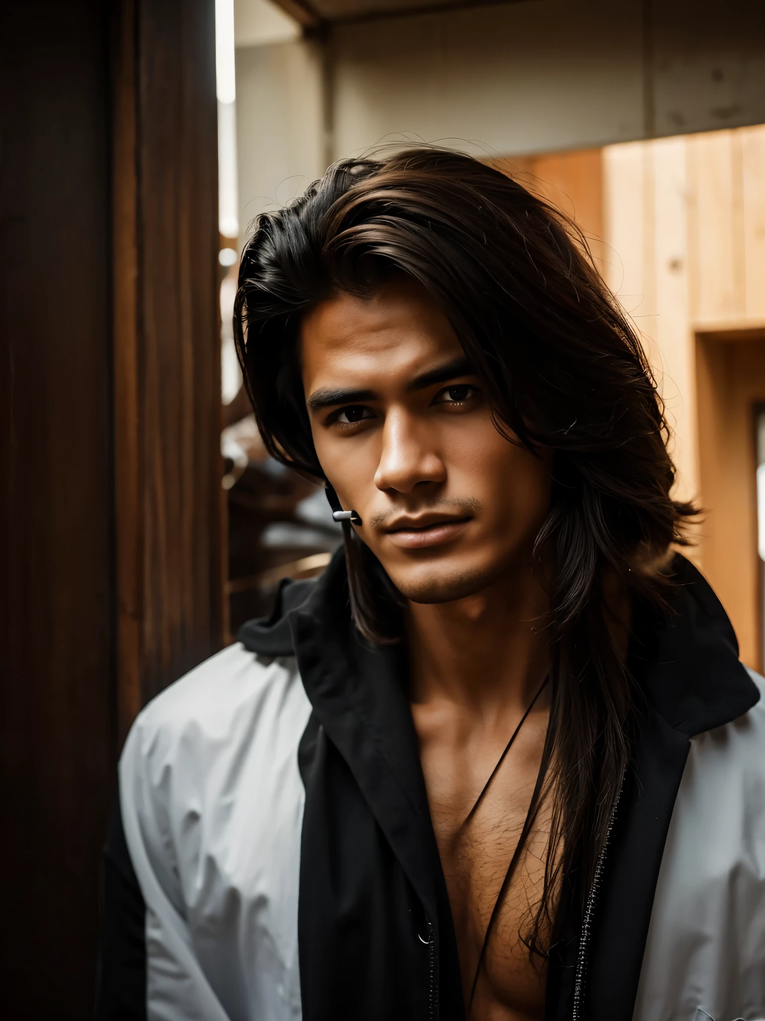 1 homen, ultra realista, realista, extremamente detalhado, ( cabelo preto, , brasileiro, com fone de headset, olhos castanhos).