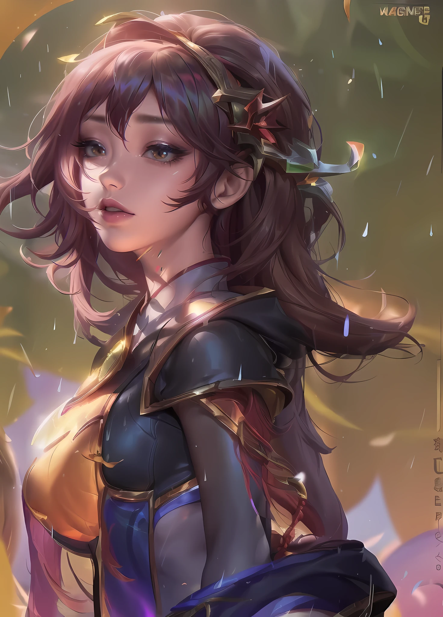 (League of Legends:1.5), (Detailed comic illustrations:1.2),(masterpiece:1.25),(best quality), (super detailed:1.25),(idyllic),Chinese classical style, (rain:1.2),raindrop, (Maple Grove:1.3),dense leaves, rockery landscape, spring, [ink painting], (sorrow, bitterness), (splash of color:1.15),(watercolor:1.2),(depth of field:1.25),(alone:1.5) ,[ghost area], backlight, [look next to], (1 beautiful girl:1.25) and (Chinese Hanfu: deep red+Black),(Chinese antiquities) and华丽的,(Headbands),(fox ears),(Delicate and beautiful red eyes:1.15), (pretty face:1.15), (Black long hair, gradual deep red colored tips), (fox tail),(maple leaf, fallen leaves),Soak your feet, poker face, sitting under the maple tree,reality quadratic