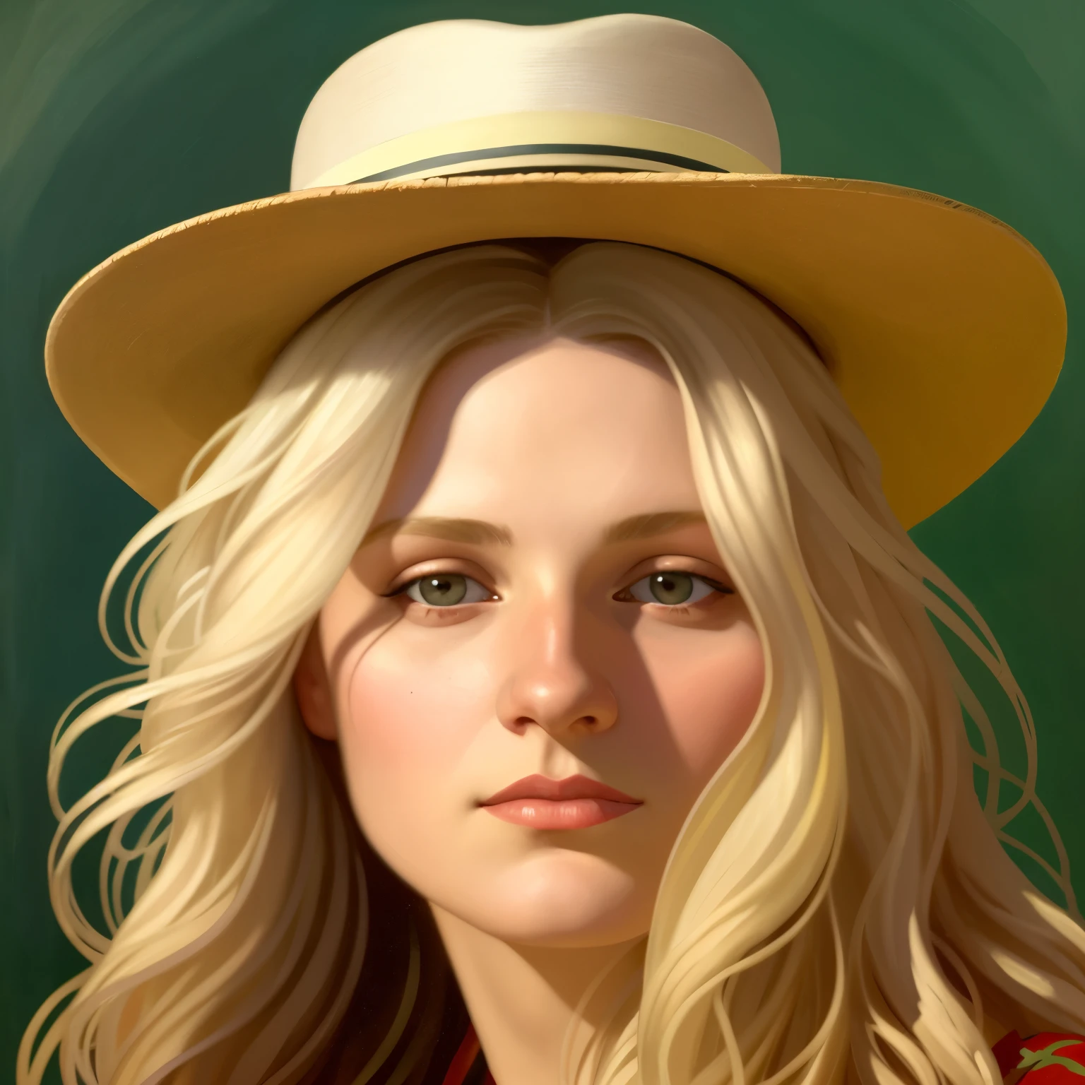 A hyperrealistic portrait of a woman by David Hockney and Alphonse Mucha, art deco style, realistic photo, dynamic lighting, ArtStation poster, volumetric lighting, extremely detailed faces, 4K resolution, award-winning, one girl, in the shadows, deep contrast, low key, cowboy hat, long white hair.
A frontal focus portrait of a woman in the shadows, dynamic lighting, deep contrast (f/1.6), hyperrealistic painting by David Hockney and Alphonse Mucha, art deco style, ArtStation poster, volumetric lighting, extremely detailed faces, 4K resolution, award-winning, one girl, wearing an