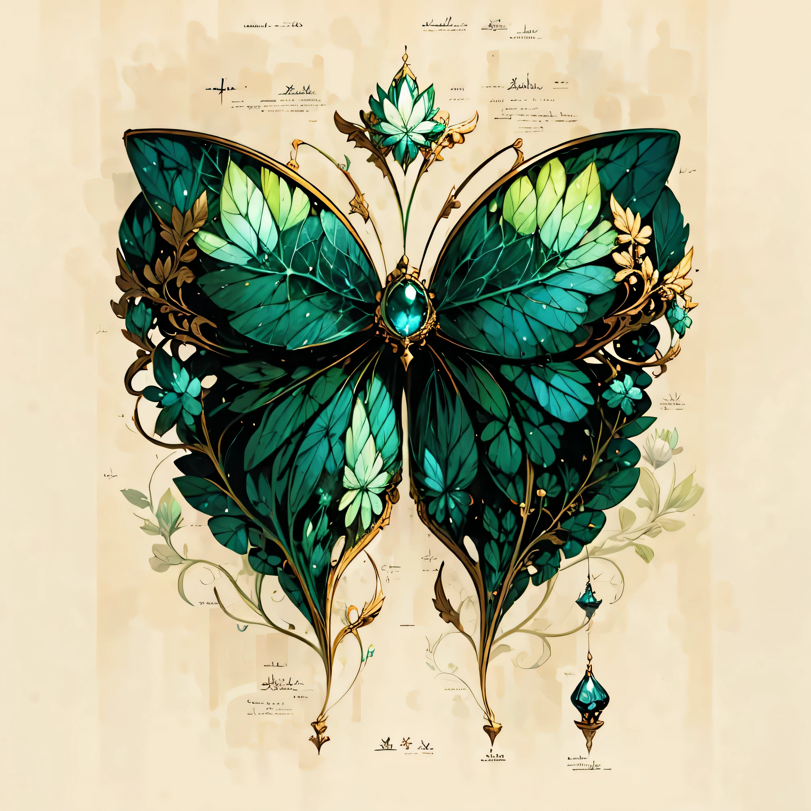 clover element，Lucky clover，Silvery-green，Gold border pattern