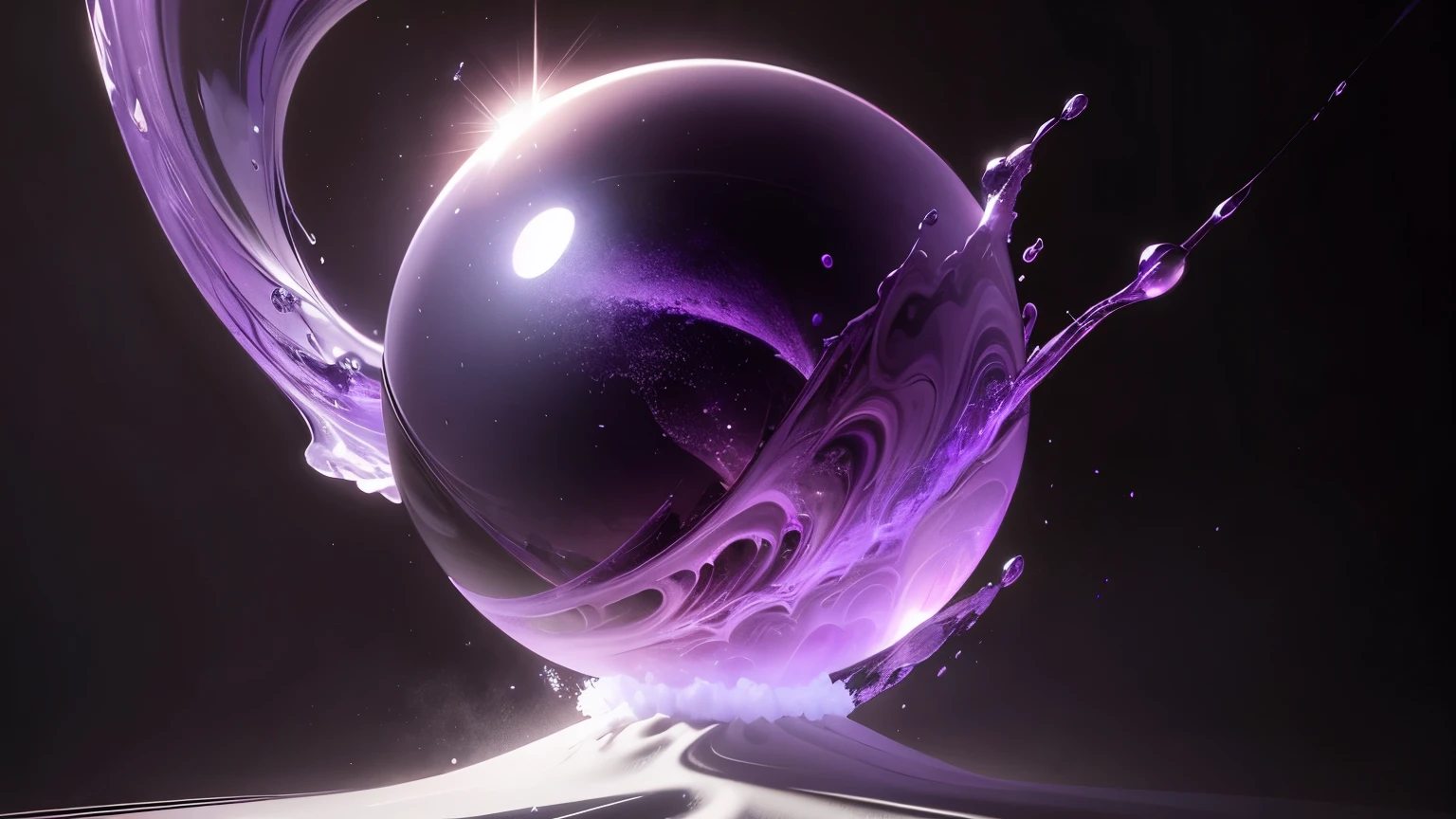 purple ice sphere emitting a majestic purple mist being a realistic masterpiece of art.