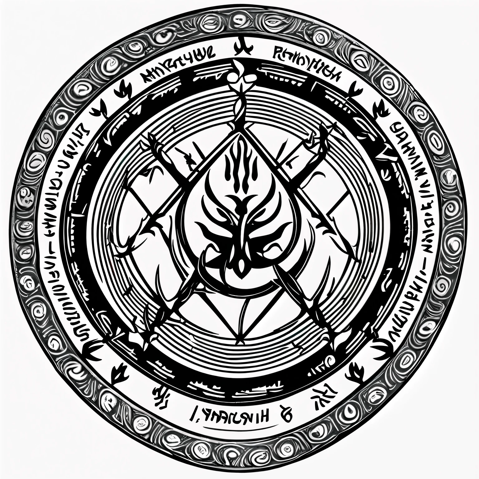 Asmodeus Dominance Emblem: A black T-shirt featuring Asmodeus' symbol at the center, radiating dominance. Intricate patterns inspired by chains and flames, representing control and power. A subtle DNA helix weaving through the design, symbolizing the inherent power within.