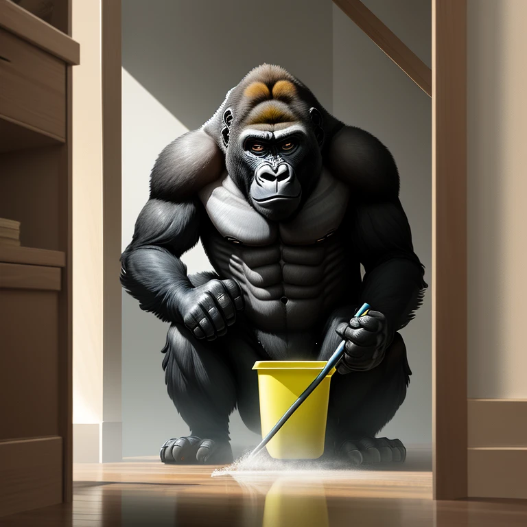 gorilla is cleaning