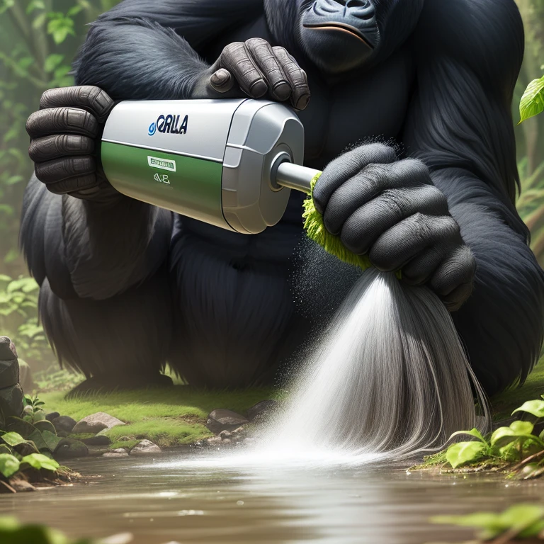 gorilla is cleaning