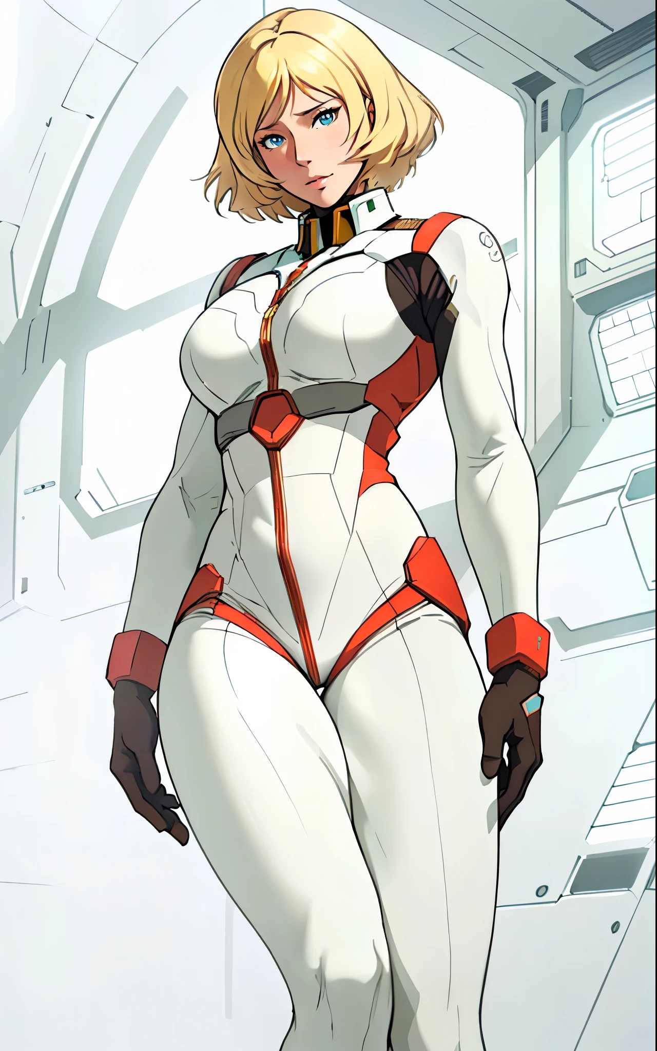 masterpiece, ultra quality, Beautiful detailed, extremely detailed,16K, exquisite, absurdity, highres, Beautiful background, Beautiful eye, Beautiful skin, anime style, Color、((1 girl), Sayla Mass, elegant),NSFW, cowboy shot, no gravity, shape, cinematic lighting、diffused lighting, practical light, (background is blurry:1.1)、A large window with a view of outer space、((Inside the spaceship))、sharp focus、fisheye lens、thick line、highest quality, confused, good quality、realistic, ultra high resolution, masterpiece、HDR、UHD、8K