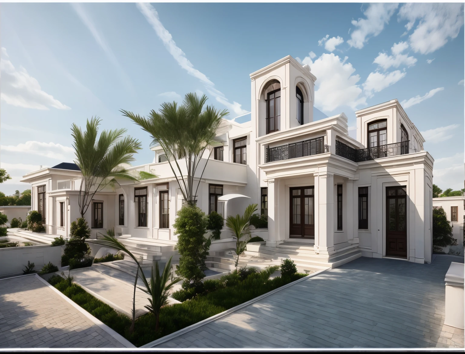 masterpiece, (photorealistic:1.2), best quality, ultra high res, exterior,architechture,modern house,white wall, glass windows,,trees,traffic road,design,trees around, blue sky,in the style of realistic hyper-detailed rendering, 32k uhd, luxury neoclassical villa, in the style of neoclassical scenes, hallyu, white, (dark navy roof:1.2), daylight, decorative art nouveau, les nabis, neoclassical item
masterpiece,ultra realistic,32k,extremely detailed CG unity 8k wallpaper, best quality'