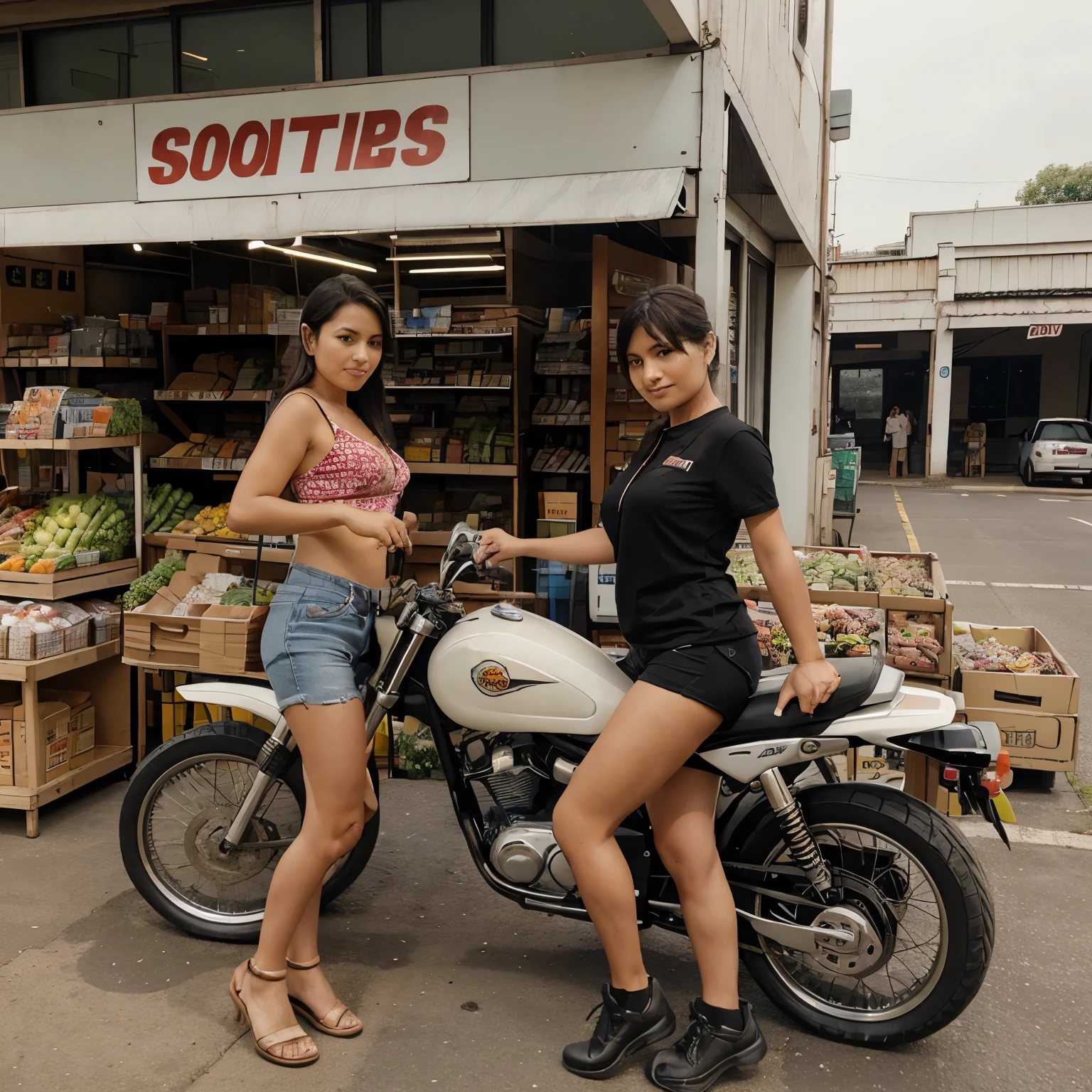 figure buying and selling goods cars, motorbikes, groceries, vegetables, cigarettes, drinks, food