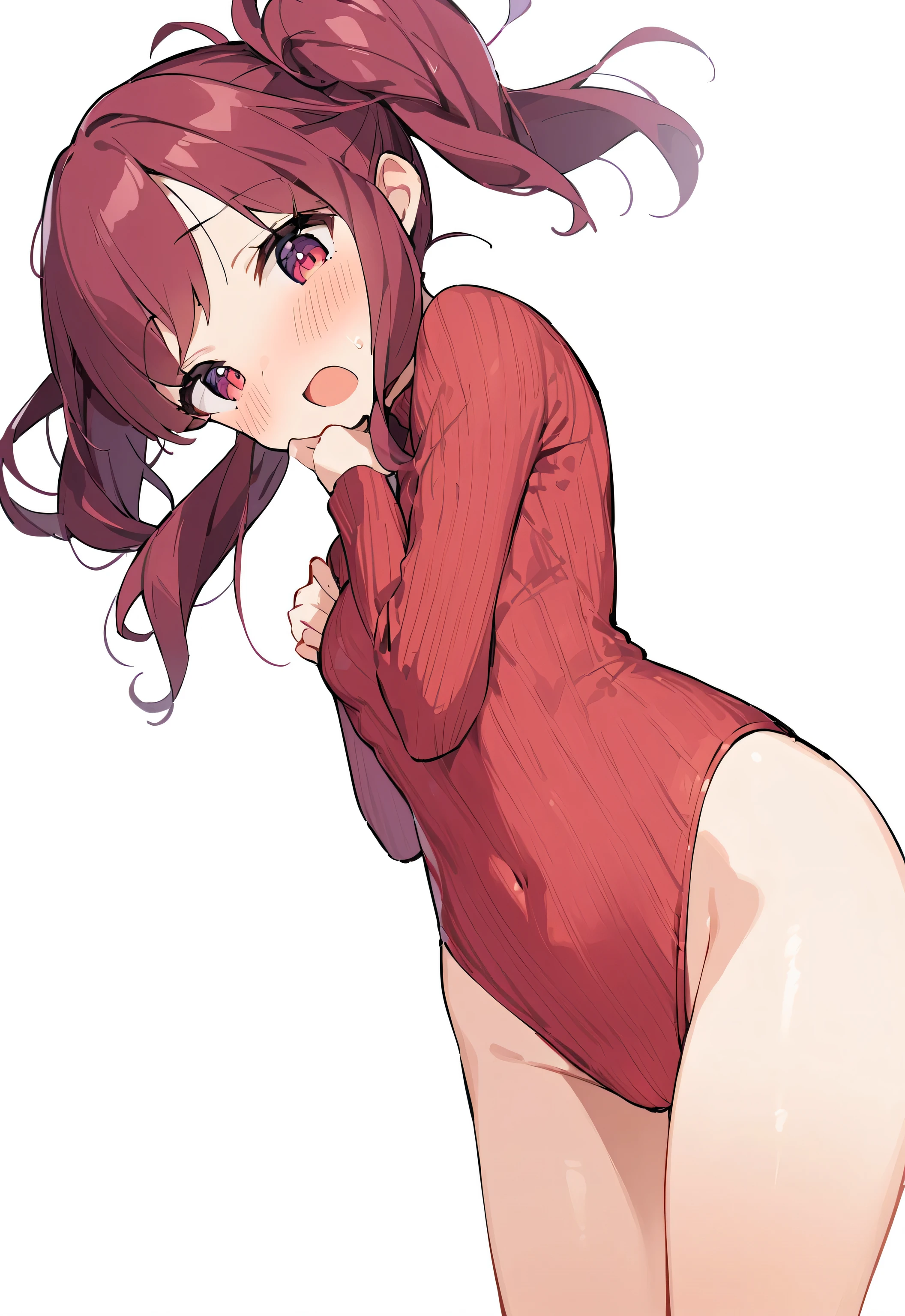 expensivequality illustration, masterpiece, very delicate and beautiful, alone, attractive girl,(red leotard,ribbed leotard,heattech leotard,tight leotard,length_sleeve leotard,expensive_leg leotard),I hear a purple voice,Short here, audience reaction,slender body,slim,expensive school,locker room,