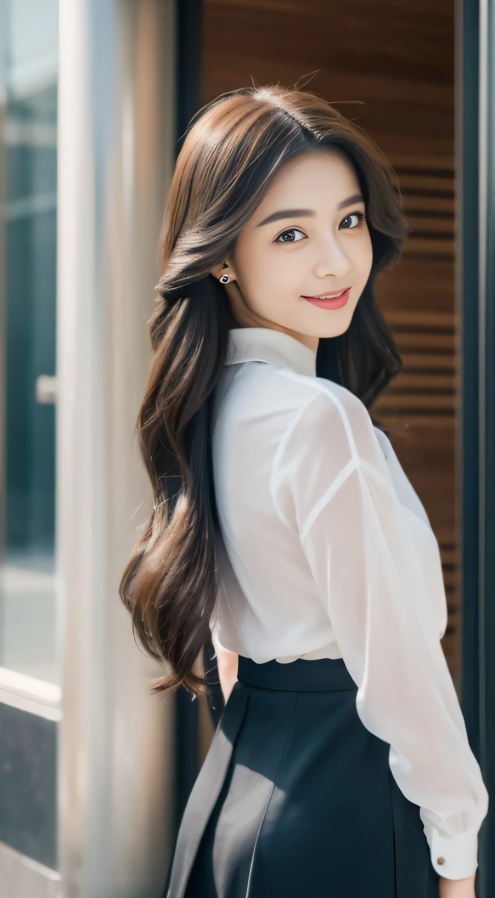 (((32K,very high res, high detailing, highly accurate,Masterpiece Girl 1))),Raw photo & realistic atmosphere,beautiful dark blue eyes,Detailed mouth,Glossy lips,Detailed eyebrows,Soft white skin that shines with every detail,,Eyes drawn in detail、Very beautiful eyes with azure eyes,Detailed lips、Very beautiful face,Very well-formed face、Lifelike face,shiny beautiful lips,Beautiful eyebrows,Infinite reality,Best design,（Insanely cute sober and modest Japan 22-year-old girl,,Toned body,thighs thighs thighs thighs,Slender legs,Beautifully shaped breasts,Very cute beautiful girl,Little Girl：1.5）,Best Natural Makeup,Japanese ido,Korean Idols,Young sensual idol,Moist eyes,Dark beautiful eyes,Beautiful butt,beauty legs,,camel's foot,：1.3),超A high resolution、,Natural and realistic face,Back lighting,Pure eyes are too cute,(((photorealisim,Photograph the whole body))),,Reality Live Action,（simple earrings,Necklace Arm,Watches,Glossy nail art,Girlish clothes,Simple adult design image clothes in dark colors,Dress up your jacket elegantly and cutely,Blouse,beautiful skirt,Modest and beautiful fashionable fashion,Heel Shoes,Perm Medium Hair,solo, Kool,Smile faintly,glares,full body Esbian：1.7）,（Show full-body fashion：1.8）nipples