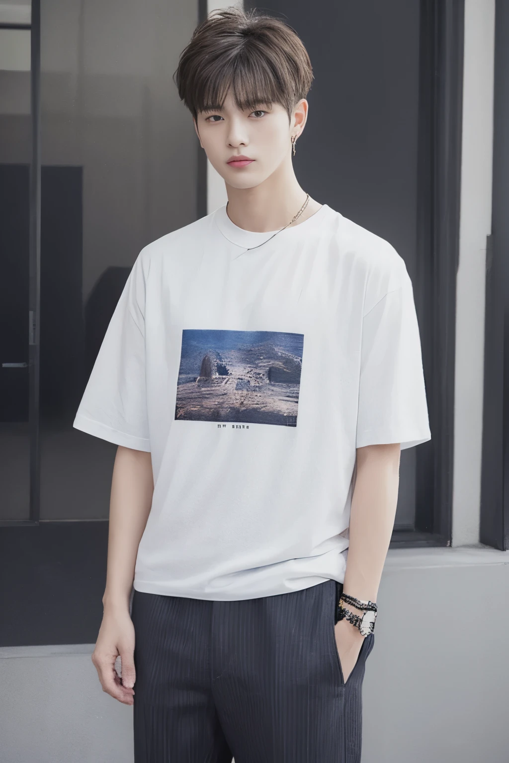 Handsome man wearing an oversized T-shirt、 white t-shirt、20 year old handsome man、(Super cool S-class boy wearing Gucci)、 Japanese boy 20 years old、 young man、 stussy、NIKE、denim pants、 Street fashion、stylish handsome man、Sclass young handsome man、 full body photo、 (CG Unity 8K high-definition photos)、 (very detailedShandsome man in class)、 (Photoreal)、 ((highest quality))、 super detailed、 (masterpiece)、 Super high quality、 expensive、 viewer、 kind man、 very beautiful hair、 short hair、 bright pictures、 Handsome guy like a model、 Handsome like an idol