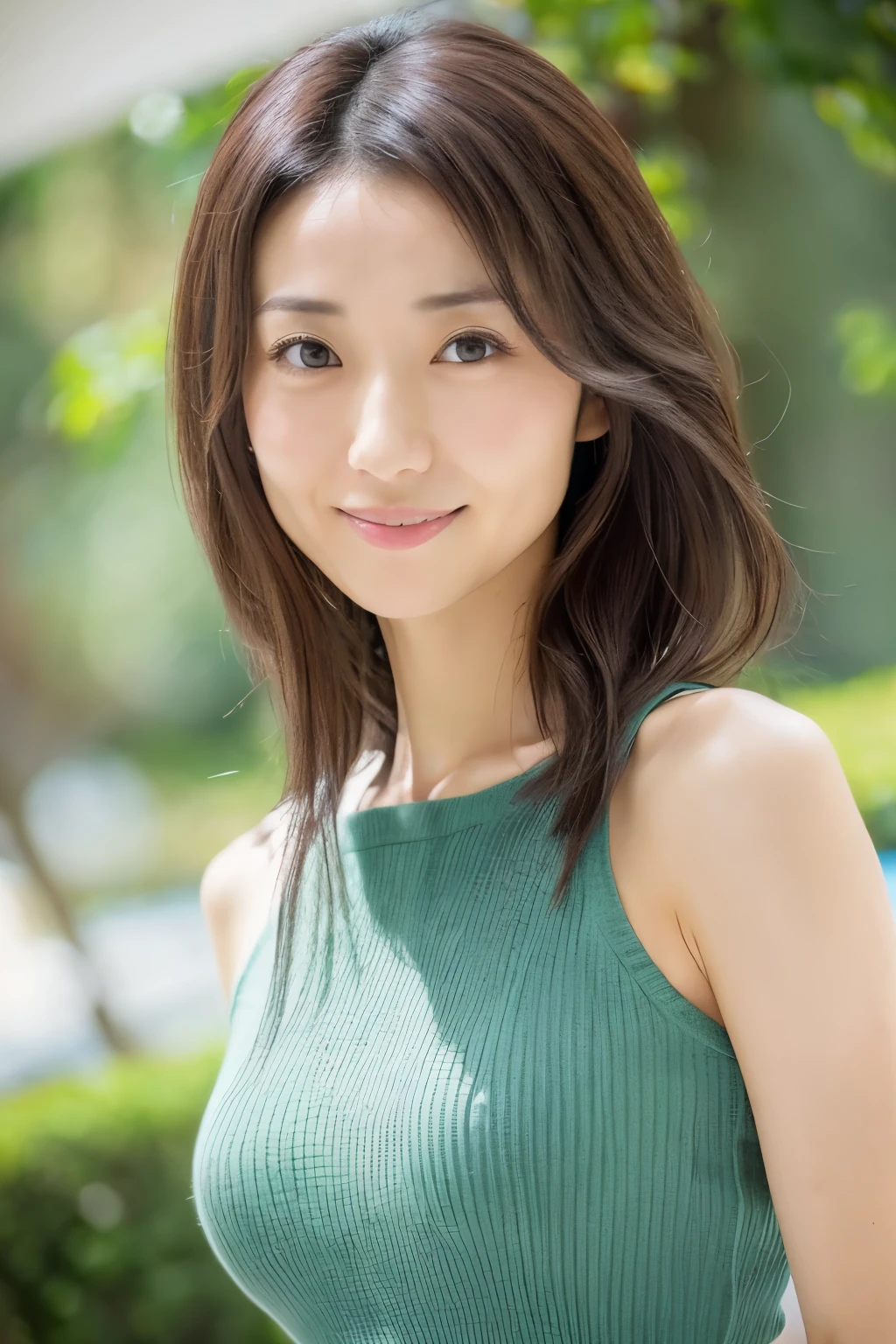 top-quality, 8K-Picture, Skinny Japanese lady in Perfect Style, small breasts, very thin waist, Slim abs, (:1.4), cute eyes, Double eyelids, long wavy hair, Very delicately drawn face, tight knit dress, (photogravure idols:1.4), Subtle smile or shyness, 