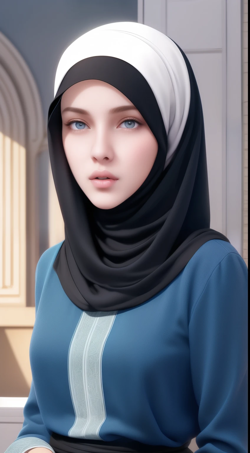 1girl, solo, beautiful face, high detailed realistic eyes, double eyelids, high detailed realistic pupils, (upon body from head to waist:1.36), (wearing hijab:1.37), (moslem headscarf:1.37), reading glasses, sitting alone on a long chair, amazing mosque park background, taj mahal, best quality, masterpiece, highres, black and white moslem female dress, Beautiful face, (upon body from head to waist:1.35), tyndall effect, photorealistic, dark studio, two tone lighting, 8k uhd, dslr, soft lighting, high quality, volumetric lighting, candid, Photograph, high resolution, 4k, 8k, Bokeh, (hyperrealistic girl), (illustration), (high resolution), (extremely detailed), (best illustration), (beautiful detailed eyes), (best quality), (ultra-detailed), (masterpiece), (wallpaper), (photorealistic), (natural light), (rim lighting), (detailed face), (high detailed realistic skin face texture), (anatomically correct), (heterochromic eyes), (detailed eyes), (sparkling eyes), (dynamic pose), (hair completely covered by the hijab:1.35), looking to viewer