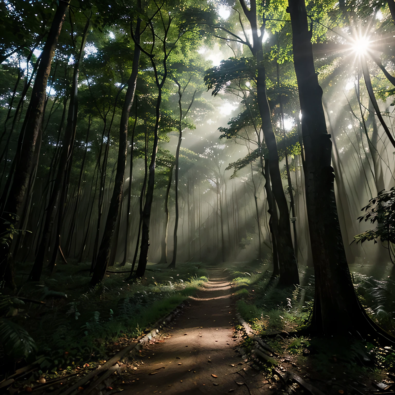 Mysterious deep horror woods of Thailand with dawn light