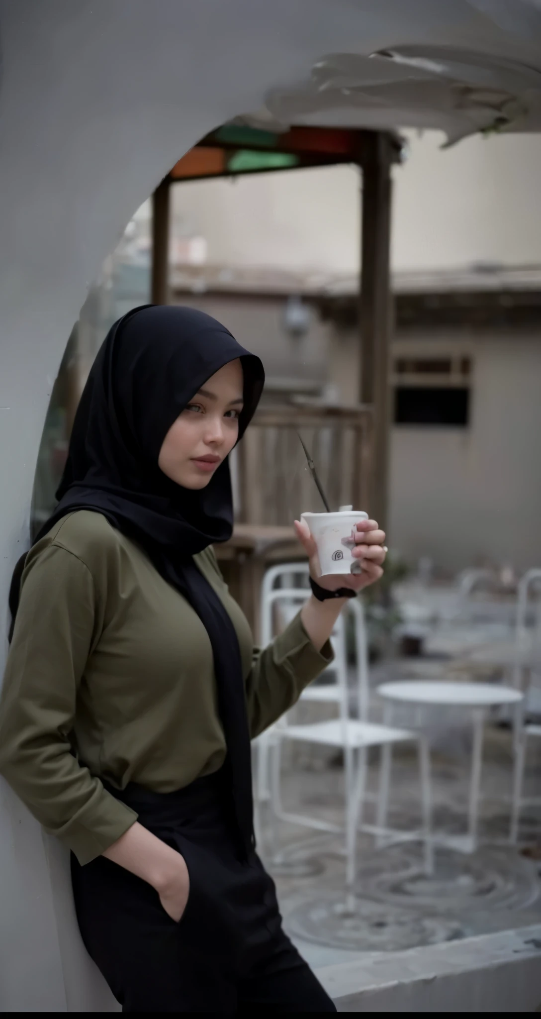 masterpiece, (ultra-high-definition portrait, vignet:1.4), Realistic, extremely detailed, CG unified, 8k, Clean lines, highly detailed, High-definition, raw color photos, she is smiling, Realistic portrait, Cinematic Light, Beautiful detailed, (1hijabgirl, indonesian:1.5), (165cm tall, big breasts with lips like he wants to kiss:1.5), Beautiful big breasts, breasts details, very tight, (Biggorgeous breast, Fish gape:1.5), (fish gape, Big Breast:1.4), Close up of a girl in Beautiful clothes with errected nipple, biggorgeous breast, Soft smile, scarf, (Bombastic Side Eyes with curvaceous body:2), pose 4 of 1 6, Undress, No bra, (nipples that are clearly sticking out detail:1.2), Outdoors, high intricate detailed.