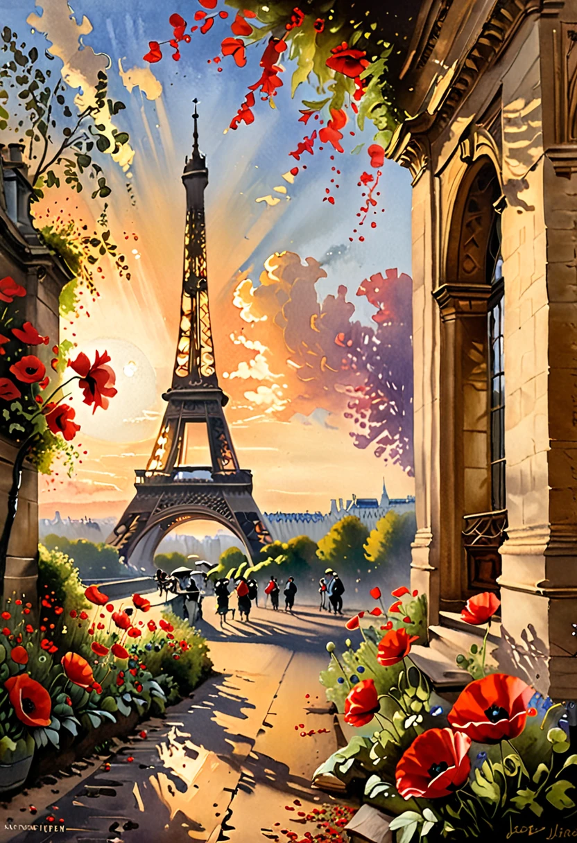 A breathtaking oil painting capturing the essence of hope and new beginnings. A vivid flock of red poppies gracefully soar through the sky, their vibrant petals catching the light as they make their way towards the iconic Eiffel Tower in Paris. The city is bathed in warm golden light, with the sun shining brightly and casting long shadows. The overall atmosphere of the painting is filled with hope, optimism, and a sense of new beginnings.
Paintings by J. Willem Enraets, the Brothers Grimm, Jean Baptiste Monge, Fragonard, Leonardo da Vinci