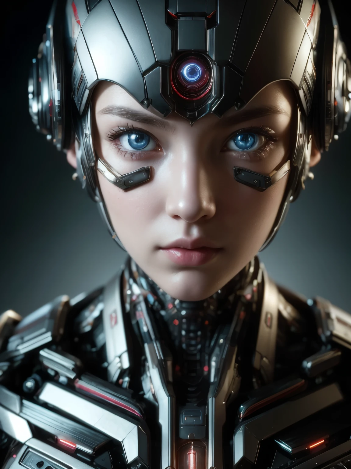 (high quality), (masterpiece), (detailed), 8K, Hyper-realistic portrayal of a futuristic (1girl1.2), Japanese cyborg character. Meticulous details capture the seamless fusion of human and machine elements in this visually stunning composition. Trending on Artstation.