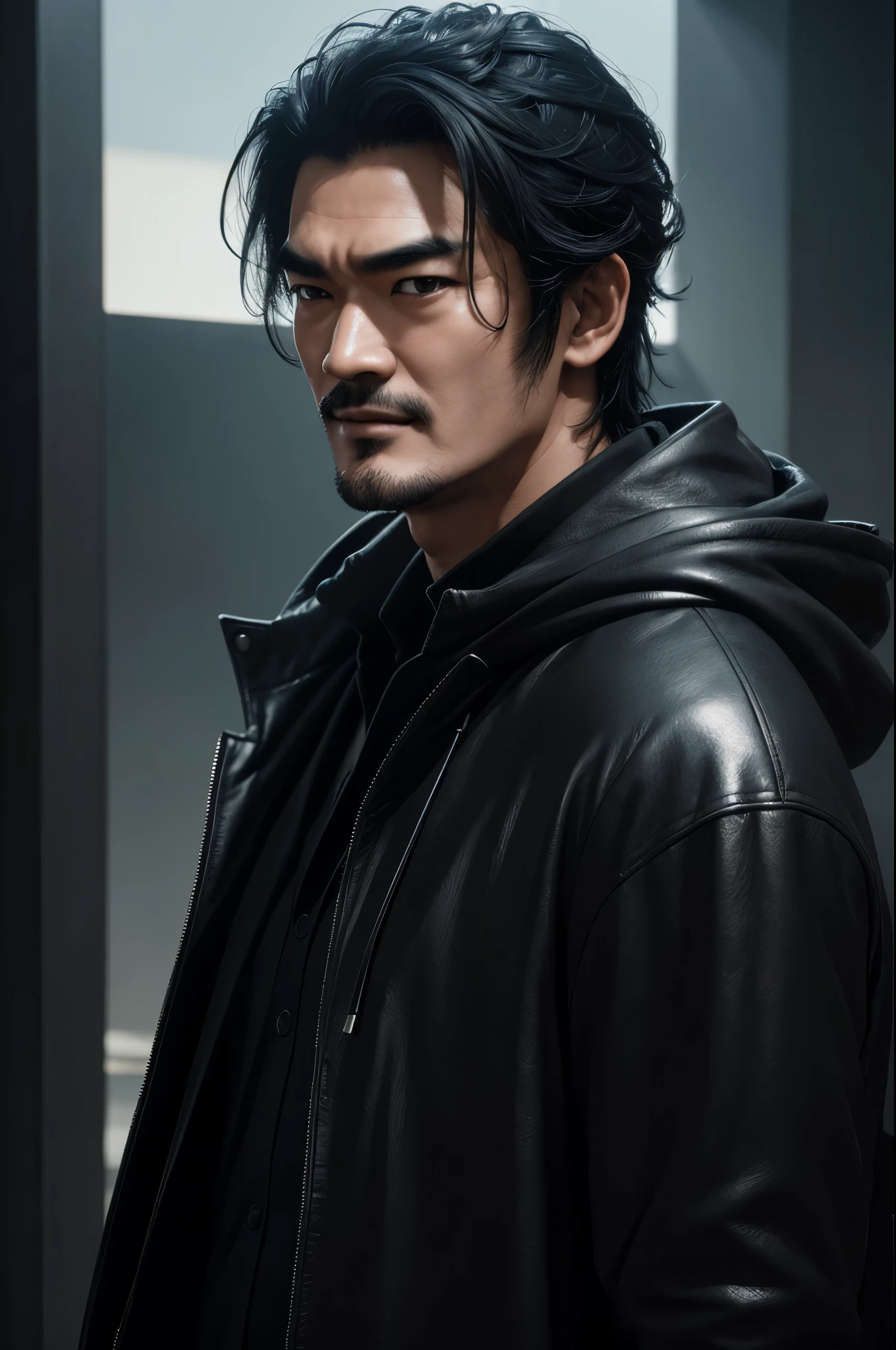 8K,1 Super handsome,((surreal details)), man wearing a luxurious black coat,laughter,Bunching up black hair,Portrait of Takeshi Kaneshiro, global illumination, Shadow, octane rendering, 8K, super sharp,Metal,convolution,masterpiece,Photorealistic RAW photos of the highest quality。bright colors,rich colors, Backlight, cinematic lighting, film grain, to be born, 50MM lens, Nikon D850,detailed character art,fantasy art,ultra high resolution,super realistic skin,perfect hand shape,In front of the abandoned temple,TAKESHI KANESHIRO,