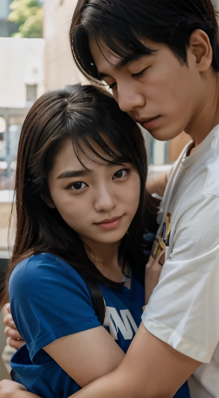 young korean couple, The boy must be hugging the girl, But the boy'I can't see your face, he just must be very beautiful. they must exude an atmosphere of love
