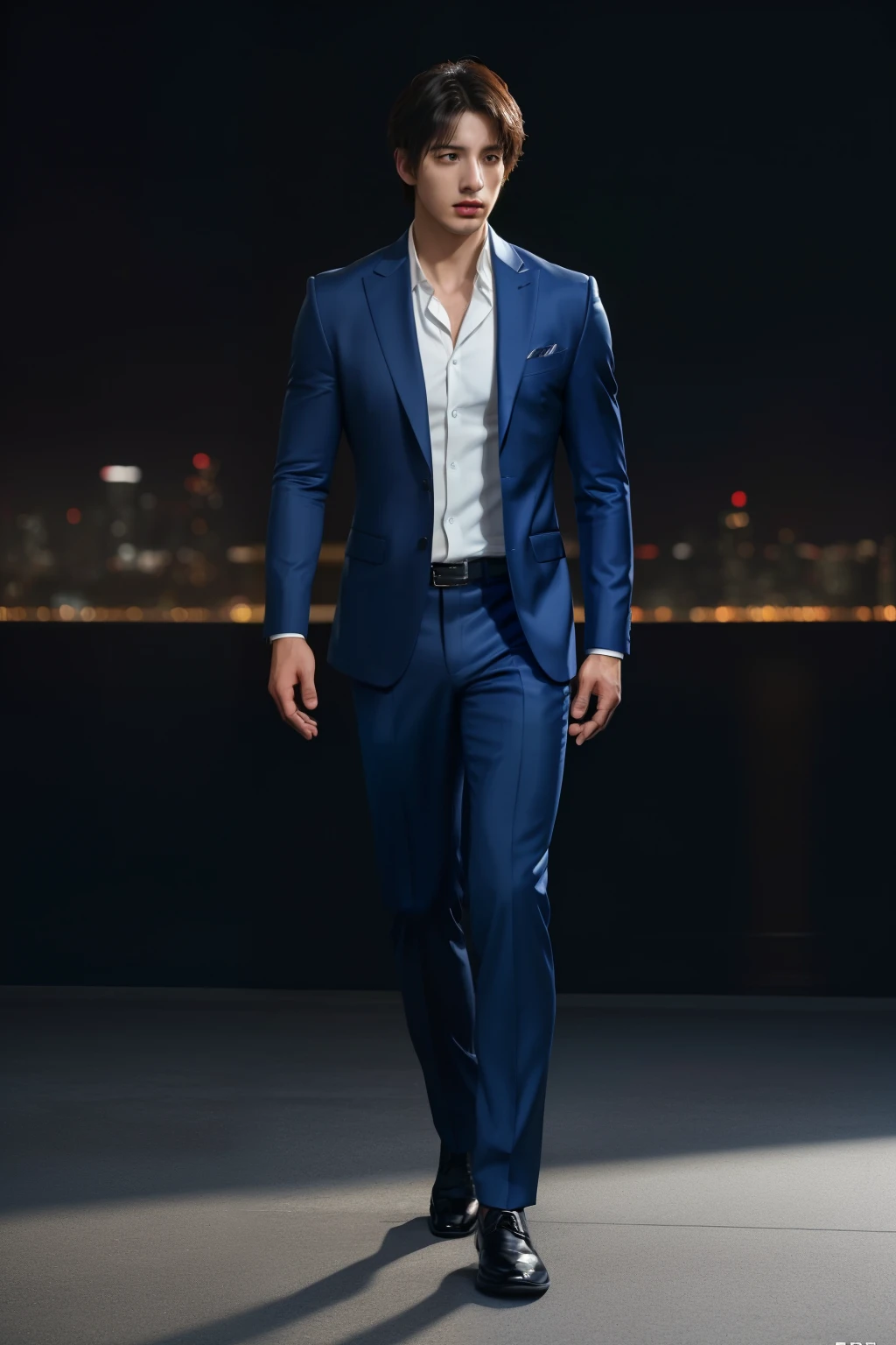 1 man, ((男性model )) hot skin, masterpiece, 最high quality,  the most handsome man in the world, perfect body, beautiful 男性model, attractive men 25～30  aesthetics, Singapore,Night view in the background, A strong, handsome young man wearing a dark blue suit, Luxury clothing,  white shirt,  (male focus), ((Smooth body)), So cute, dynamic pose, cool and seductive, dramatic lighting, full body shot, full body shot, like々nice face, full body, hairless body, thin and tall, fit the body, dominant, 白peopleまたは白い肌, like々nice face, toned body, High resolution, natural skin tone, soft light, very detailed, looking at the viewer, photo shoot, fine skin, 実在のpeople物, realistic, photo-realistic, Extremely detailed, facial details, hype maximalist, hype, cinematic, Looking into the distance, illuminate intricate details, very detailed, very detailed, digital painting, art station, concept art, Smooth, sharp focus, figure, unreal engine 5, 8K, Ross Tran、Greg Rutkowski、Art by Alphonse Mucha, UHD, 8K, Show men only.8K uhd, Digital single-lens reflex camera, dim lighting, high quality, film grain, Fujifilm XT3, male only fans,１people, model.