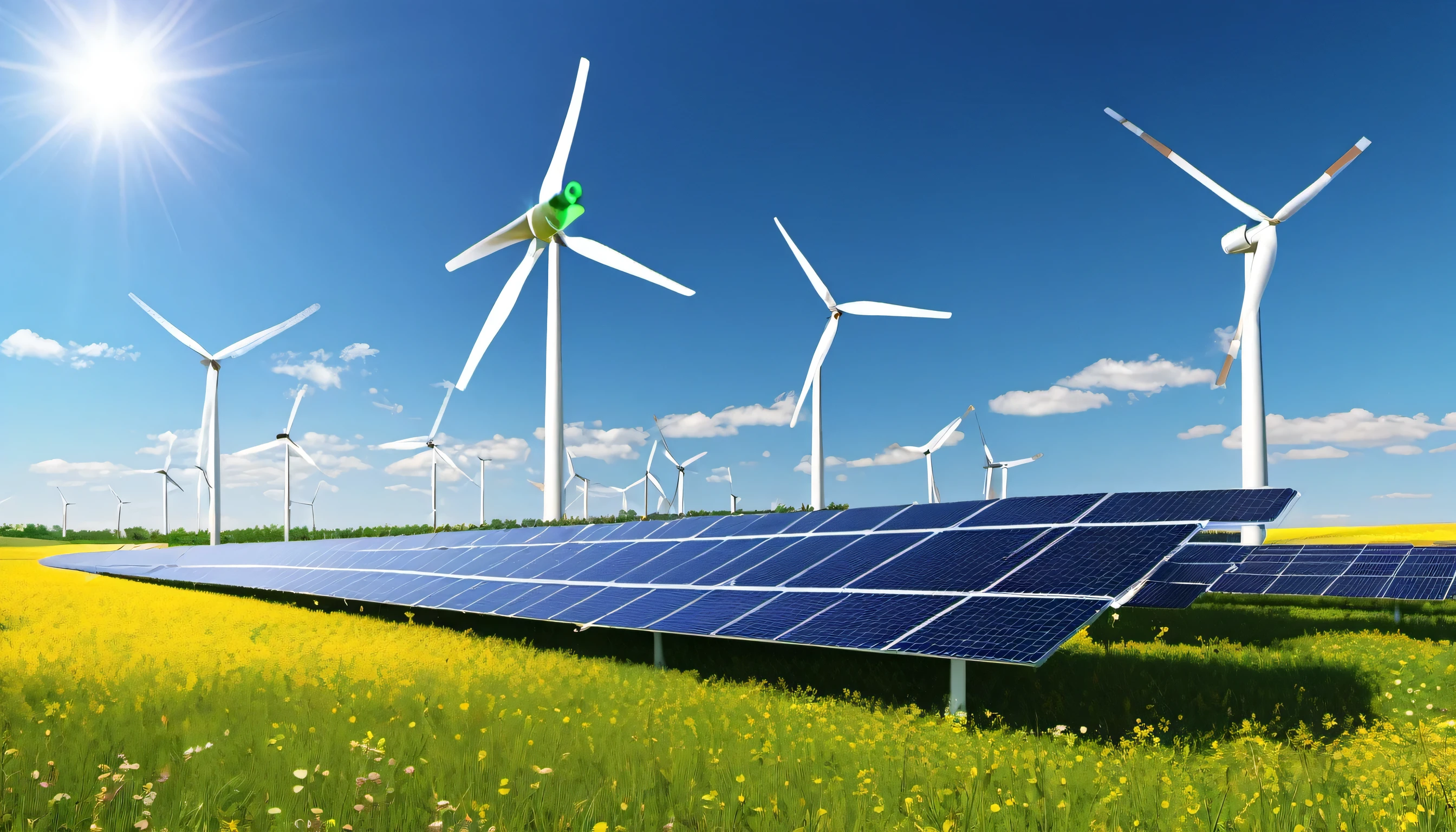 a close up of a wind turbine and solar panels in a field, renewable vitality, clean vitality, green vitality, solar panels, solar field plains, solar power, vitality, solar, author:Kurt Roche, solar powered, blinds, author:Alexander Jimsky, green technology, photo rendering, discover photos, author:Joseph Henderson, Robert Medley,actual