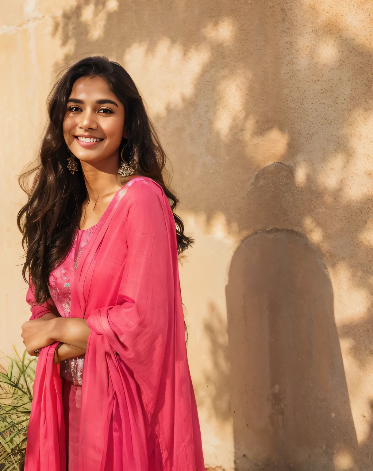 Beautiful ,23 years young Indian girl healthy, sweet smile looking,8k,realistic, raw photo,dark brown hair,fair skin, indian,long hair,clear  features,, very detailed, 23years old, innocent face, natural wavy hair, high resolution, masterpiece, best quality, intricate details, highly detailed, sharp focus, detailed skin, realistic skin texture, texture, detailed eyes, professional, 4k, charming smile, shot on Canon, 85mm, shallow depth of field, kodak vision color, perfect fit body, extremely detailed, foto_\(ultra\), photorealistic, realistic, post-processing, maximum detail, roughness, real life, ultra realistic, photorealism, photography, 8k uhd, photography, black hair