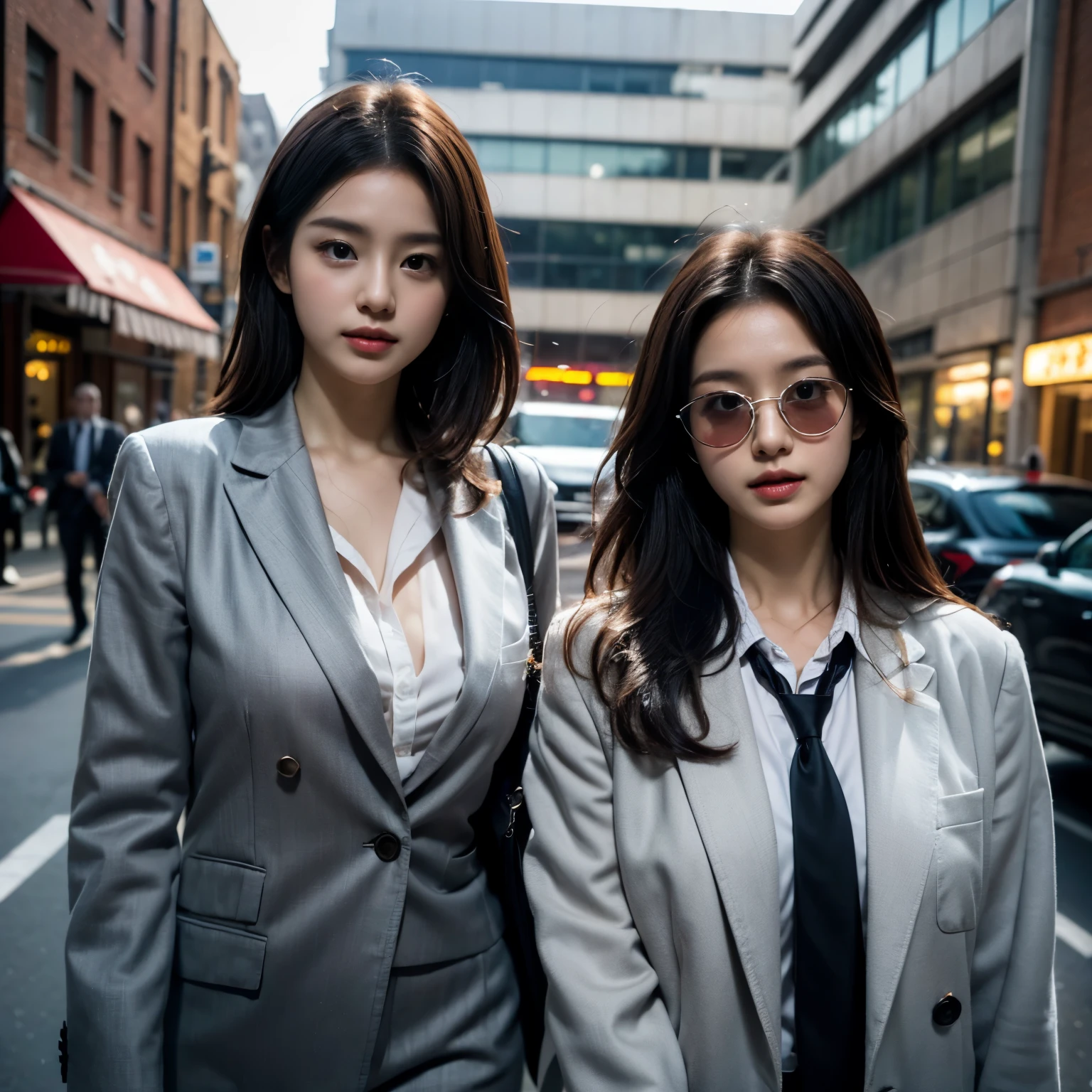 unparalleled beauty、criminal課、Investigation Division 1、criminal、criminal課長、実直なcriminalと破天荒なcriminal、police、gray suit or black suit、shirt and tie、teardrop type sunglasses、allowed to own a rifle、Hold your rifle、Aim and hold a rifle at the viewer from the top of a building、red wine in wine glass、Occurrence of violent crime、西部police、shine、Fine skin texture、precise fingers、two women are in front of the camera、cowboy shot
