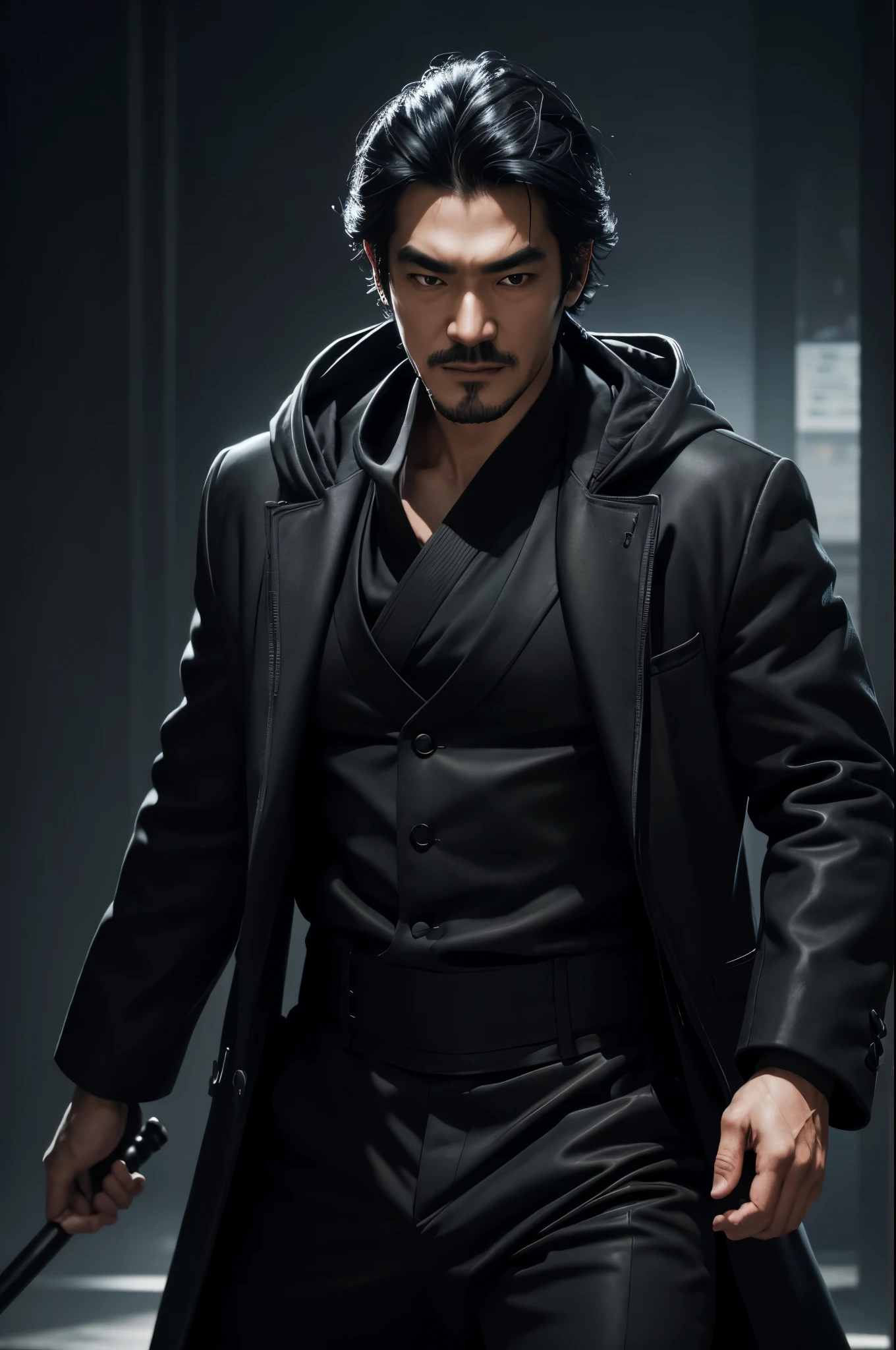8K,1 Super handsome,((surreal details)), man wearing a luxurious black coat,laughter,Bunching up black hair,Portrait of Takeshi Kaneshiro, global illumination, Shadow, octane rendering, 8K, super sharp,Metal,convolution,masterpiece,Photorealistic RAW photos of the highest quality。bright colors,rich colors, Backlight, cinematic lighting, film grain, to be born, 50MM lens, Nikon D850,detailed character art,fantasy art,ultra high resolution,super realistic skin,perfect hand shape,In front of the abandoned temple,TAKESHI KANESHIRO,