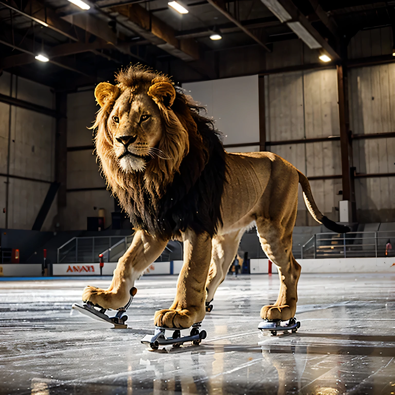 Lion skating on ice