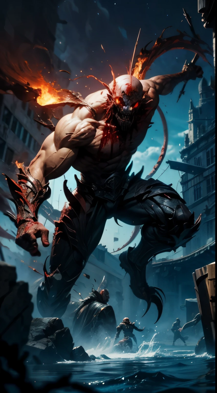 (Messenger from hell:1.4),look up from below,hell,magma,inflammation,(Strong pressure sensation 1.4),(紫のinflammation:1.3),fresh blood on the ground,Blood Pond,dripping blood,skeleton remains,((Super huge, thick and sharp huge claws)),(((Black antique terrifying scales))),(((Scales are covered with thick spines)))((extremely thick and scary scales)),Black scales cover the whole body,((bloodthirsty brutal demon man)),battle,ugly face,full body gonzo,Black lightning streaked across the sky,(((A thick sea of clouds swirls beneath your feet.))),(there was blood everywhere),((Blood dripped from between the legs))stereopsis,works of masters,super fine,4K resolution,high quality,light,High quality image details,detailed pubic hair,epic shooting