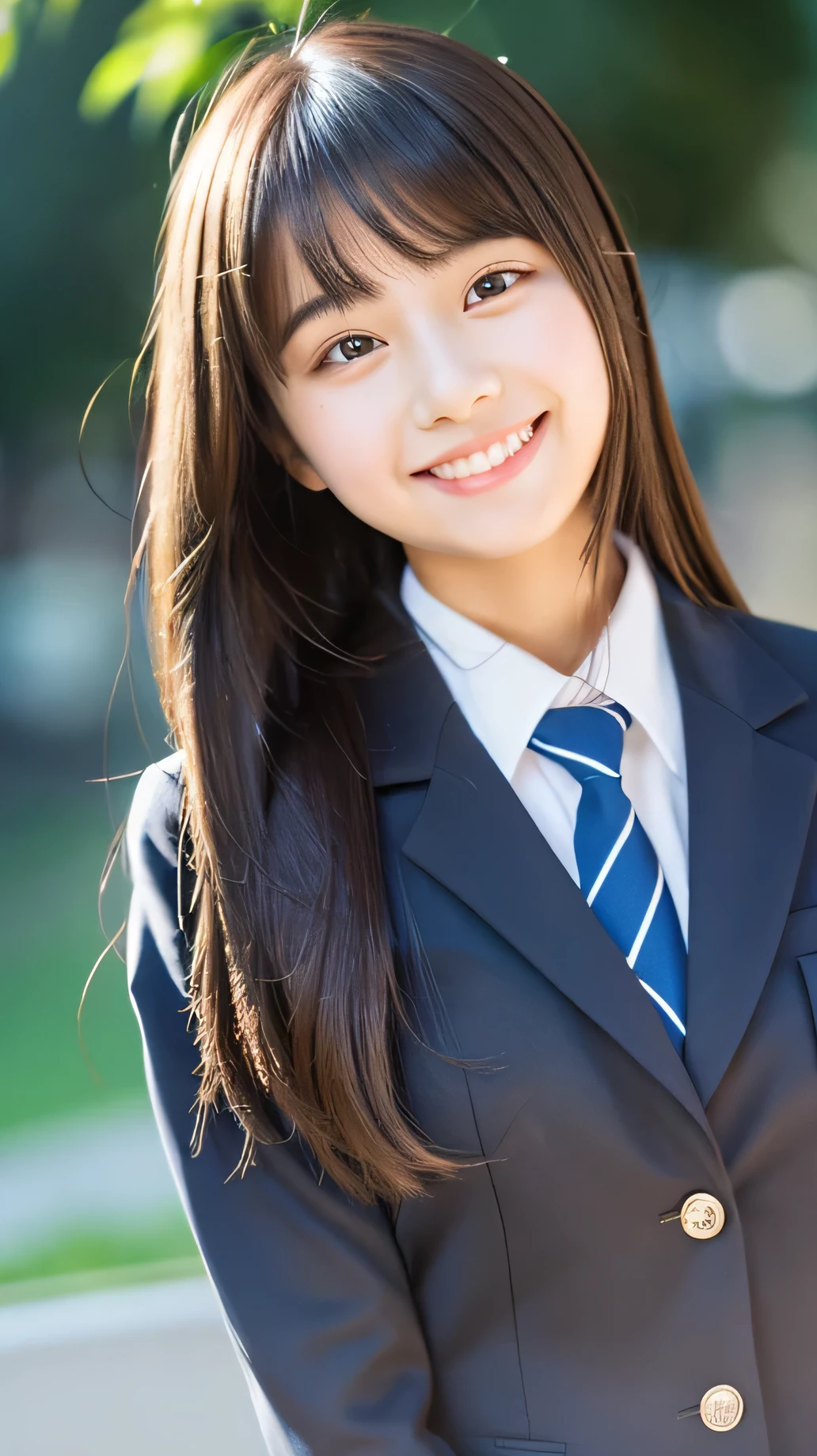 High resolution、cute smiling girl、straight hair with bangs、cute lips、transparent skin、uniform