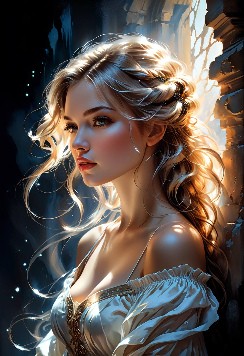 fluorescent horizon,
A captivating and cinematic illustration of a woman with cascading locks of hair, flowing gracefully down her shoulders. The woman's delicate features are rendered with masterful precision, evoking the artistic prowess of Artgerm, Andrei Markin, and Mark Arian. The composition is a harmonious blend of realism and stylization, reflecting the creative genius of Lucas Graciano. The use of light and shadow adds depth and dimension, transforming the illustration into a mesmerizing and timeless portrait that bridges classical portraiture with contemporary artistry. The striking piece is perfect for a poster or large-scale illustration, captivating the viewer's attention with its cinematic quality., cinematic, poster, portrait photography, illustration
Paintings by J. Willem Enraets, the Brothers Grimm, Jean Baptiste Monge, Fragonard, Leonardo da Vinci