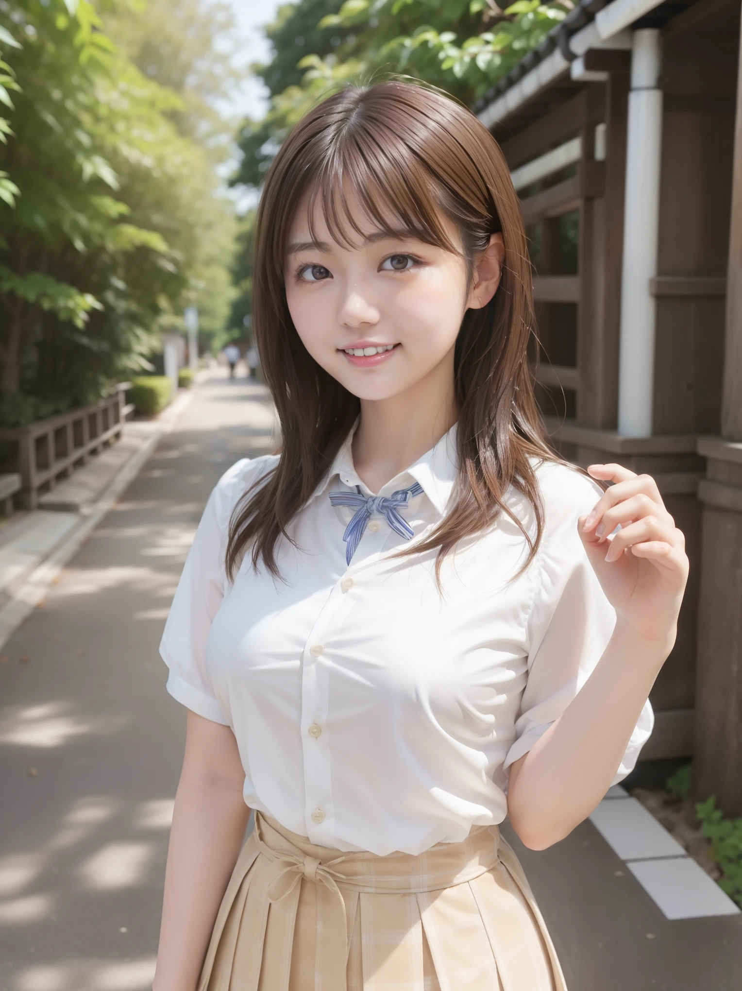 (8K, ultra high resolution, highest quality, table top:1.2)、(natural skin texture、fine skin、hyper realism、Super sharpness)、intricate details、written boundary depth、japanese idol 、Uniform blazer girl for photo, Two beautiful japanese girl、 、school hallway、walking on the way to class、wave hands:1.2、gorgeous japanese model, short hair、big breasts、Lovely lady, japanese goddess, gorgeous young japanese woman, japanese girl, high school girl clothes、japanese girl, beautiful sexy woman photo, beautiful goddess, beautiful japanese high school student, surprisingly cute、Eyes that invite、big smile
