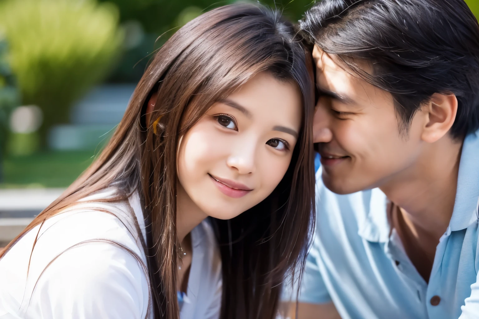65 year old man、A cute 20-year-old Japanese girl who looks like a 15-year-old、Face to face kiss、Whole body、Cleavage、Genuine、realism、High resolution、Life、No copyright notice